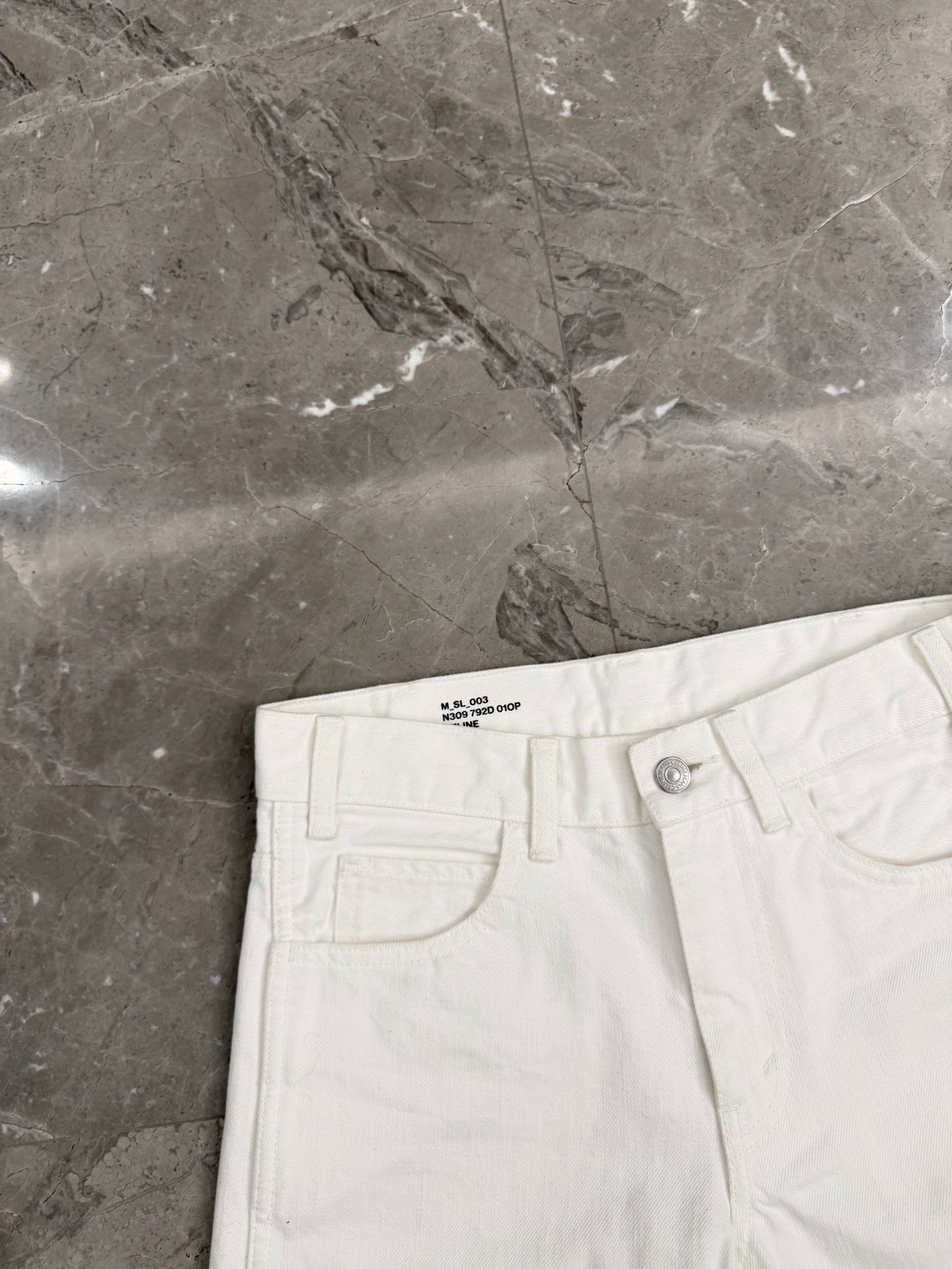 Celine Hedi Slimane Straight-Leg White Jeans — detail