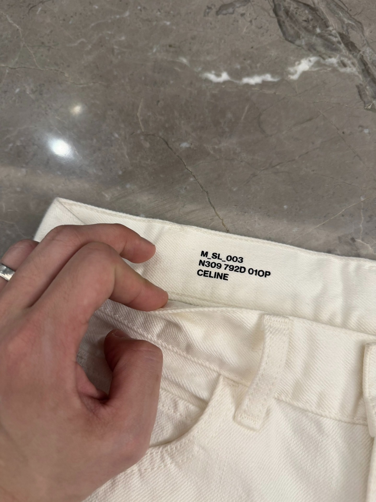 Celine Hedi Slimane Straight-Leg White Jeans — label