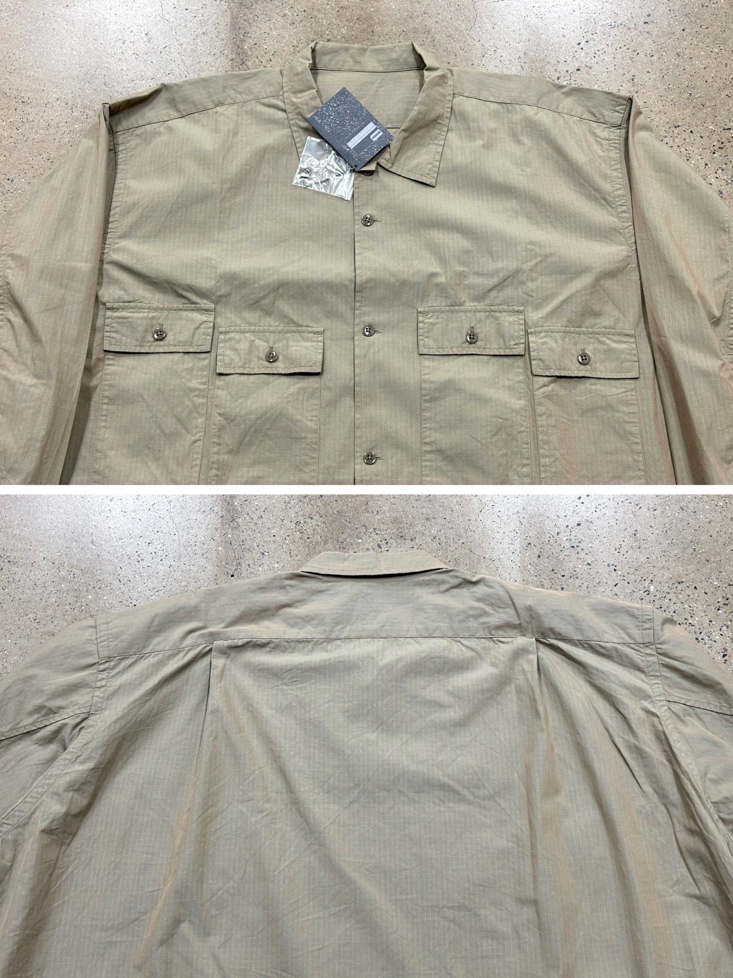 Beams SSZ Khaki Oversized Shirt — label