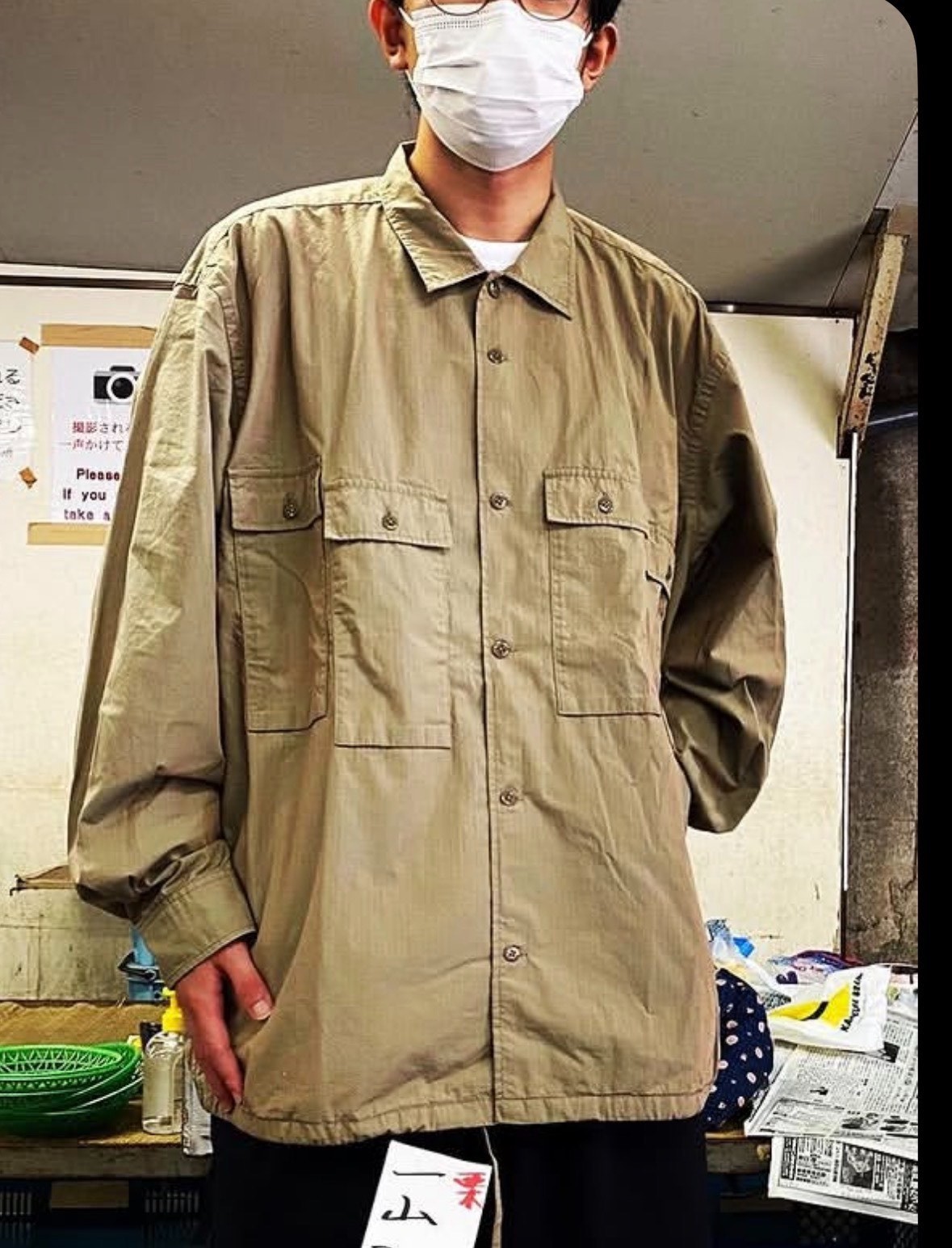 Beams SSZ Khaki Oversized Shirt — back