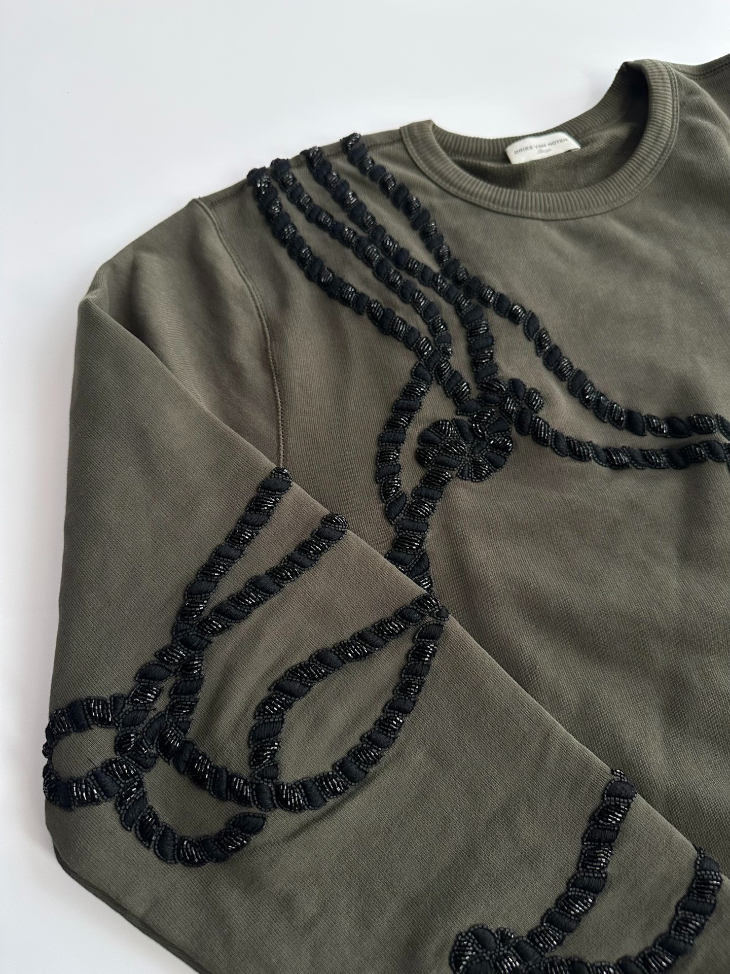 Dries Van Noten Beaded Olive Sweatshirt — front
