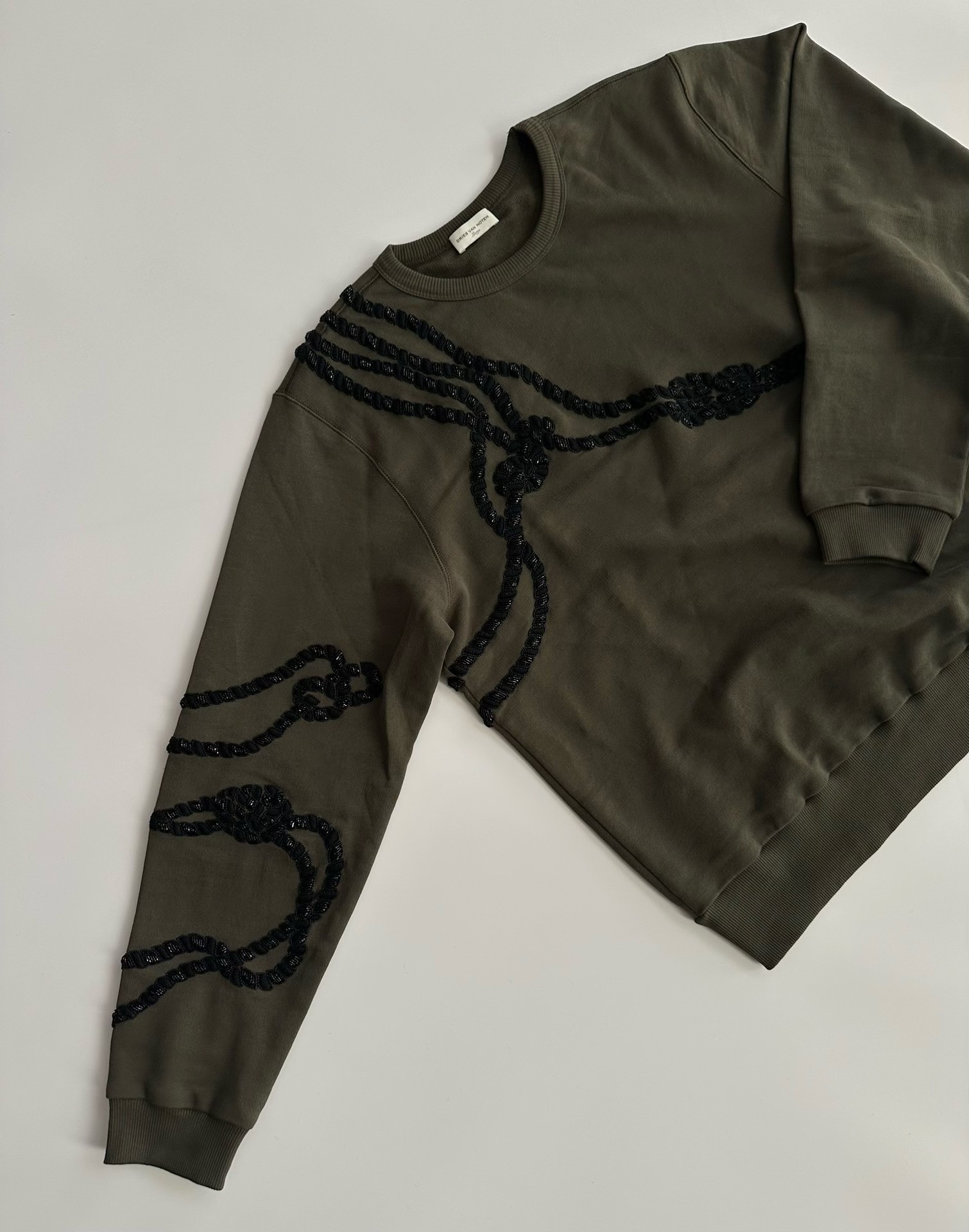 Dries Van Noten Beaded Olive Sweatshirt — detail