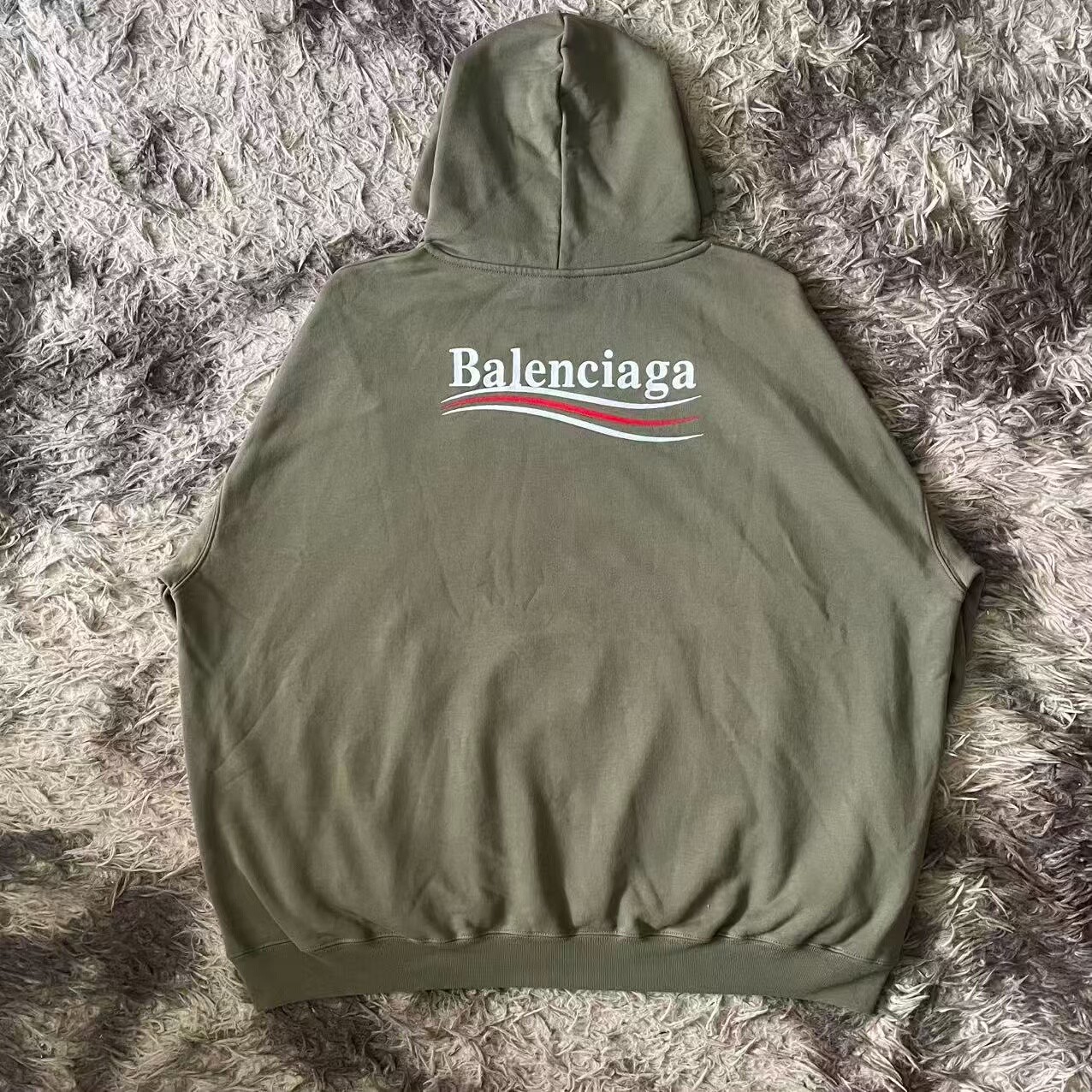 Balenciaga Olive Green Wave Logo Hoodie — front