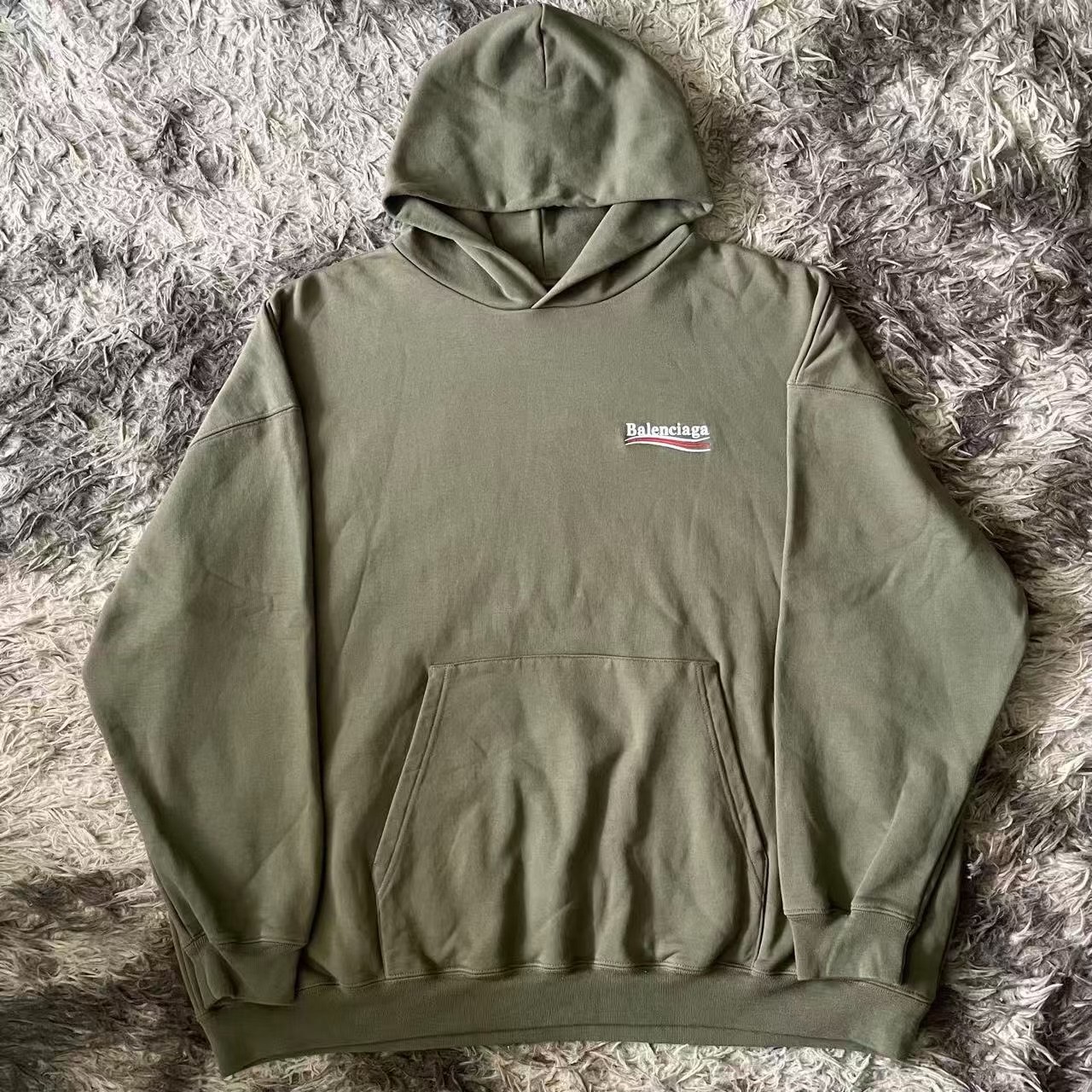 Balenciaga Olive Green Wave Logo Hoodie