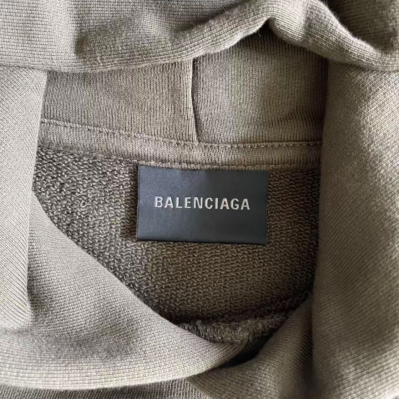 Balenciaga Olive Green Wave Logo Hoodie — detail