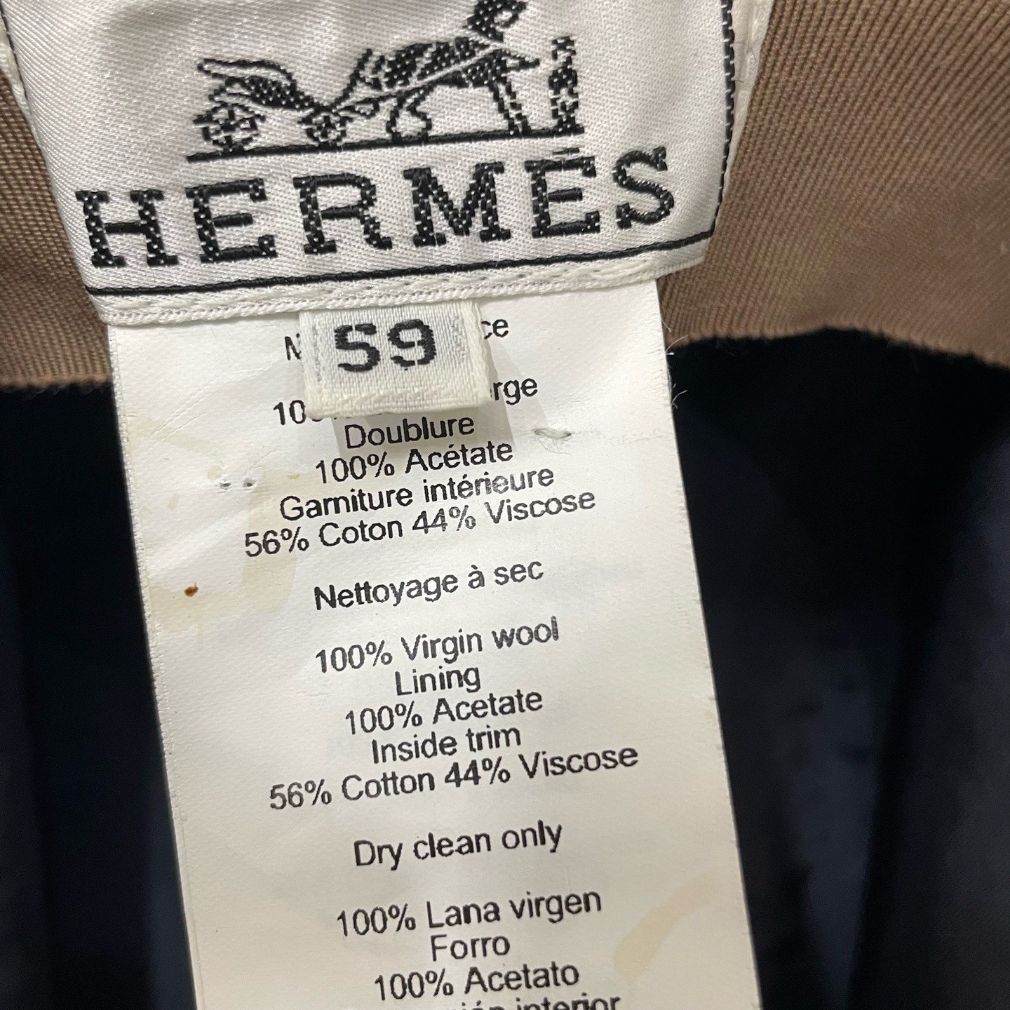 Hermes Light Brown Fedora Hat Size 59 — label