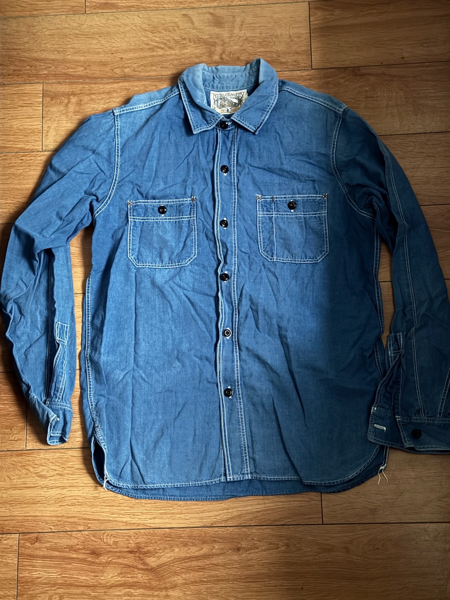 Freewheelers Skull Horse Blue Chambray Work Shirt