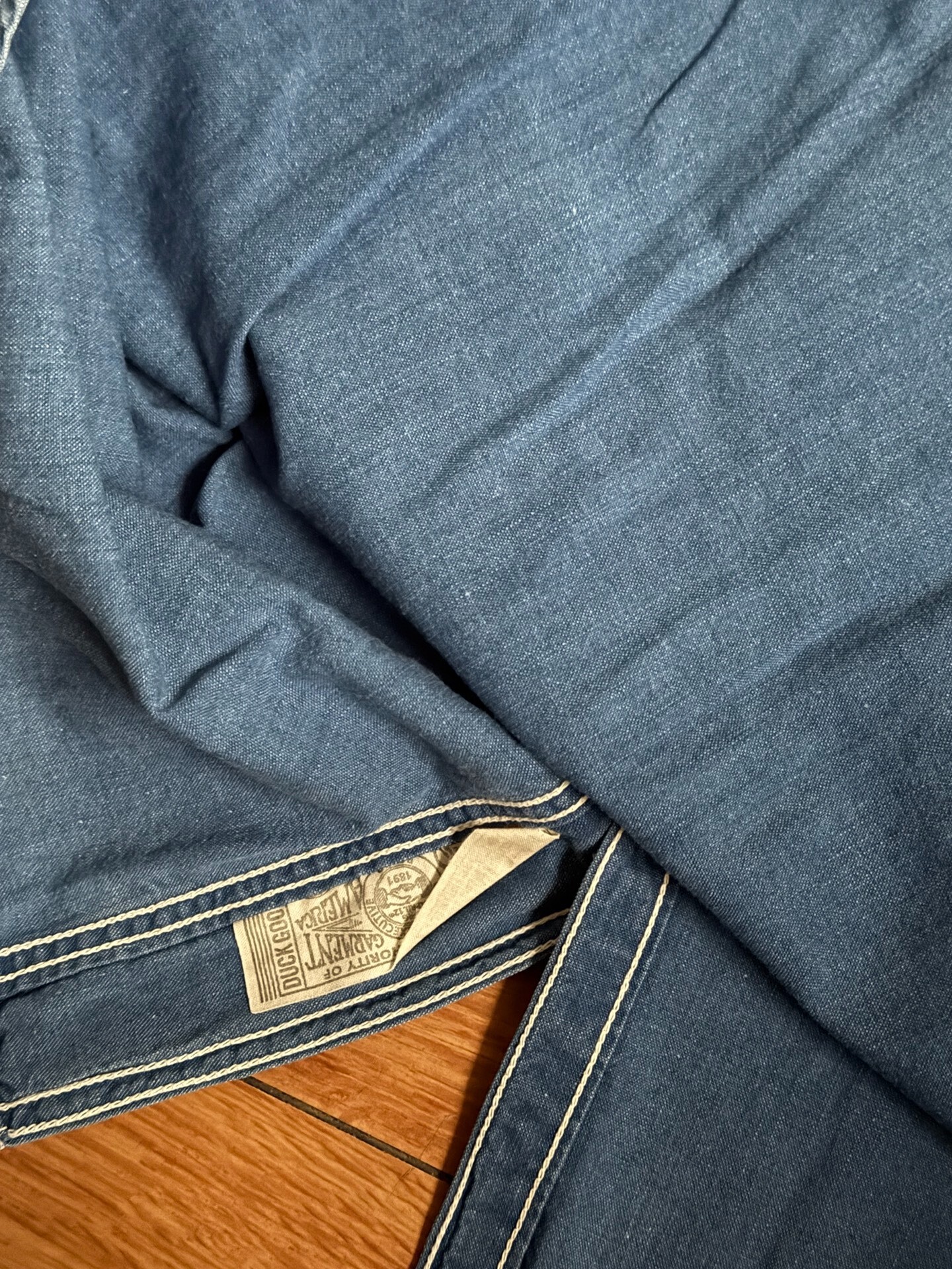 Freewheelers Skull Horse Blue Chambray Work Shirt — back