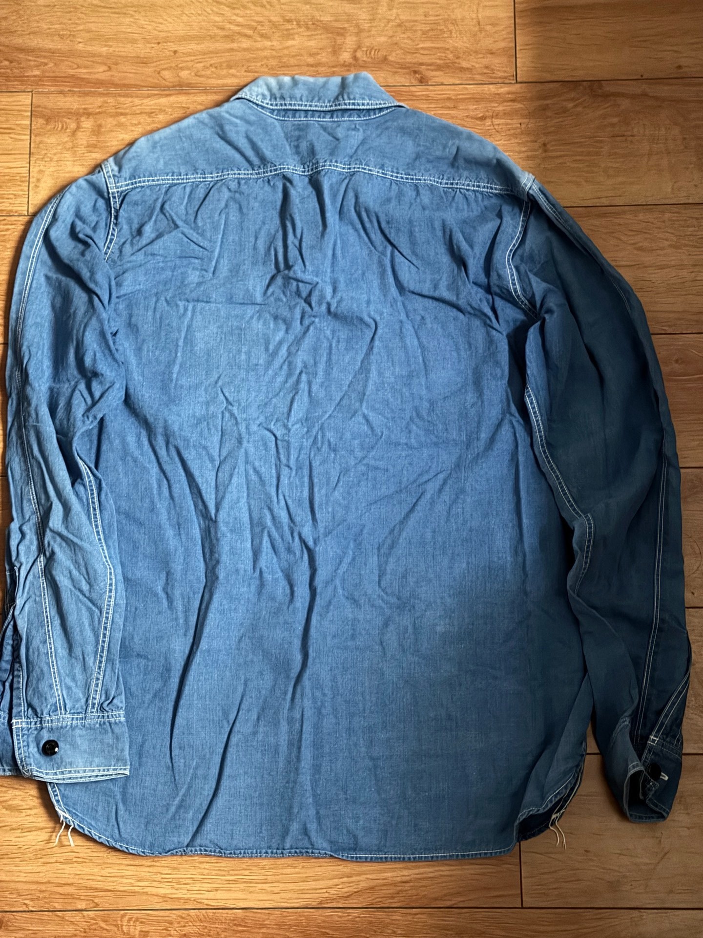 Freewheelers Skull Horse Blue Chambray Work Shirt — front