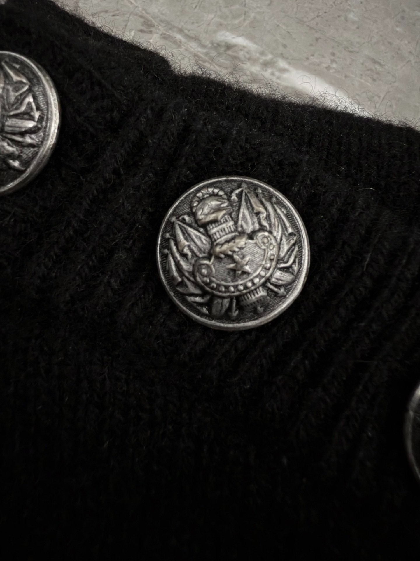 Balmain Black Cashmere Silver Button Sweater — detail