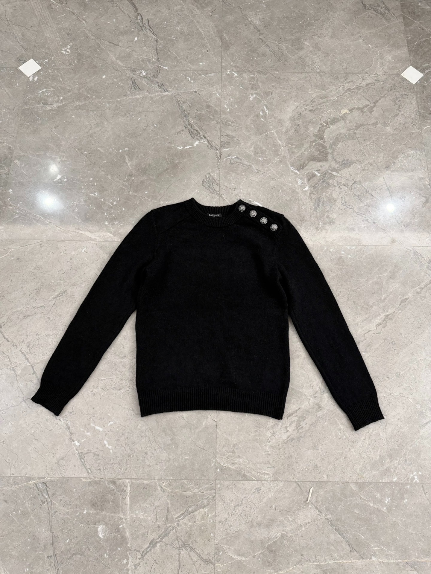 Balmain Black Cashmere Silver Button Sweater