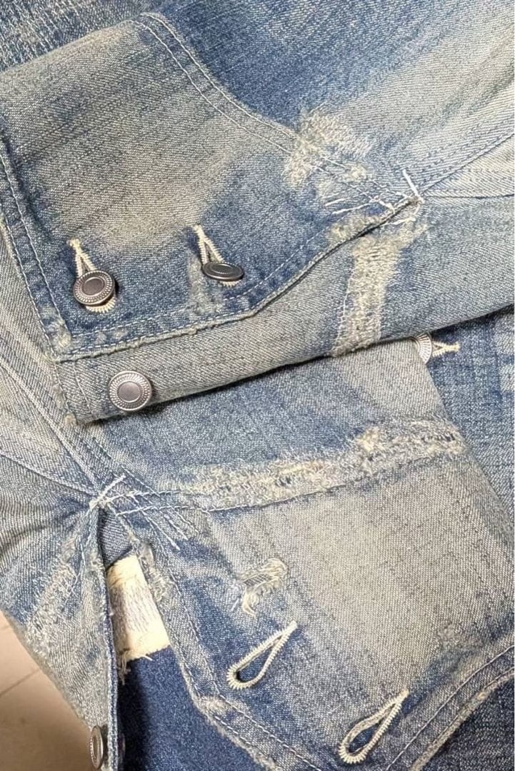 A.PRESSE Faded Blue Denim Work Jacket — detail