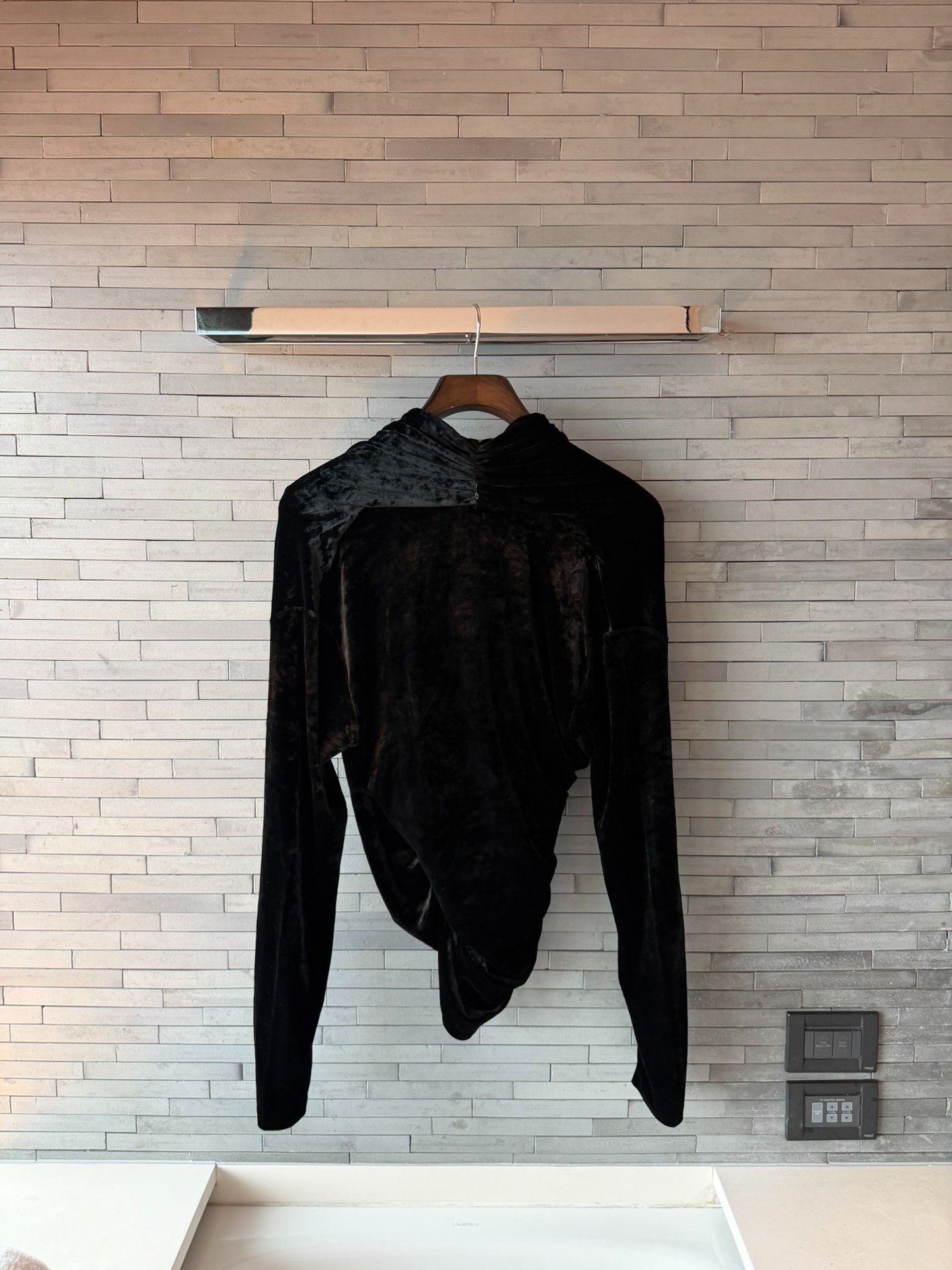 Saint Laurent Black Silk Velvet Wrap Top — detail
