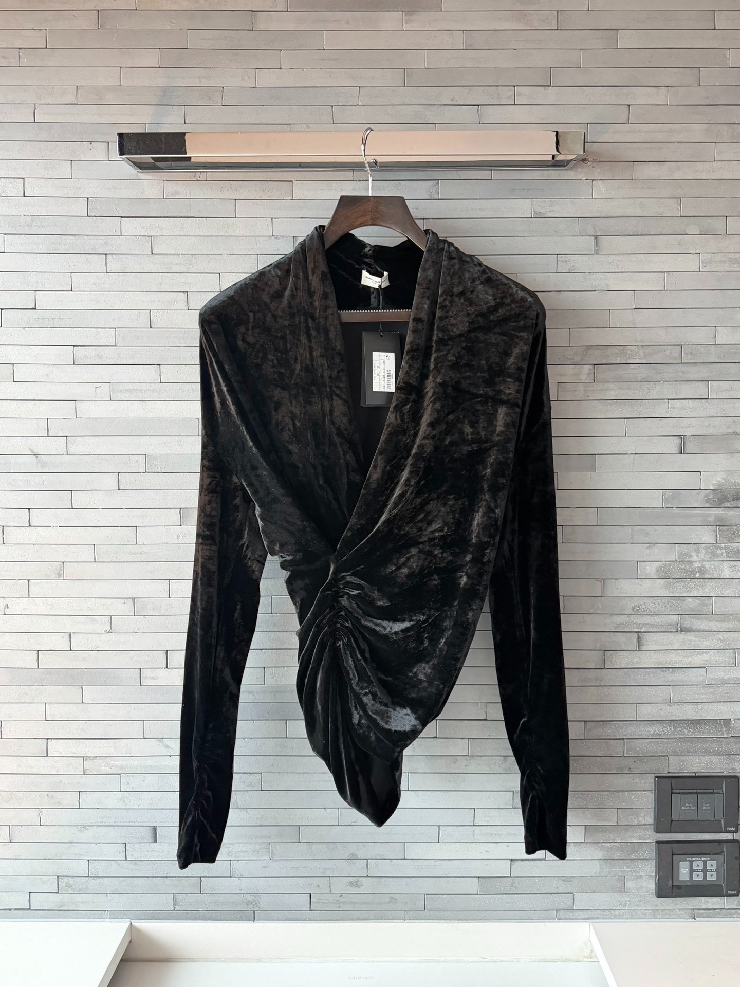 Saint Laurent Black Silk Velvet Wrap Top