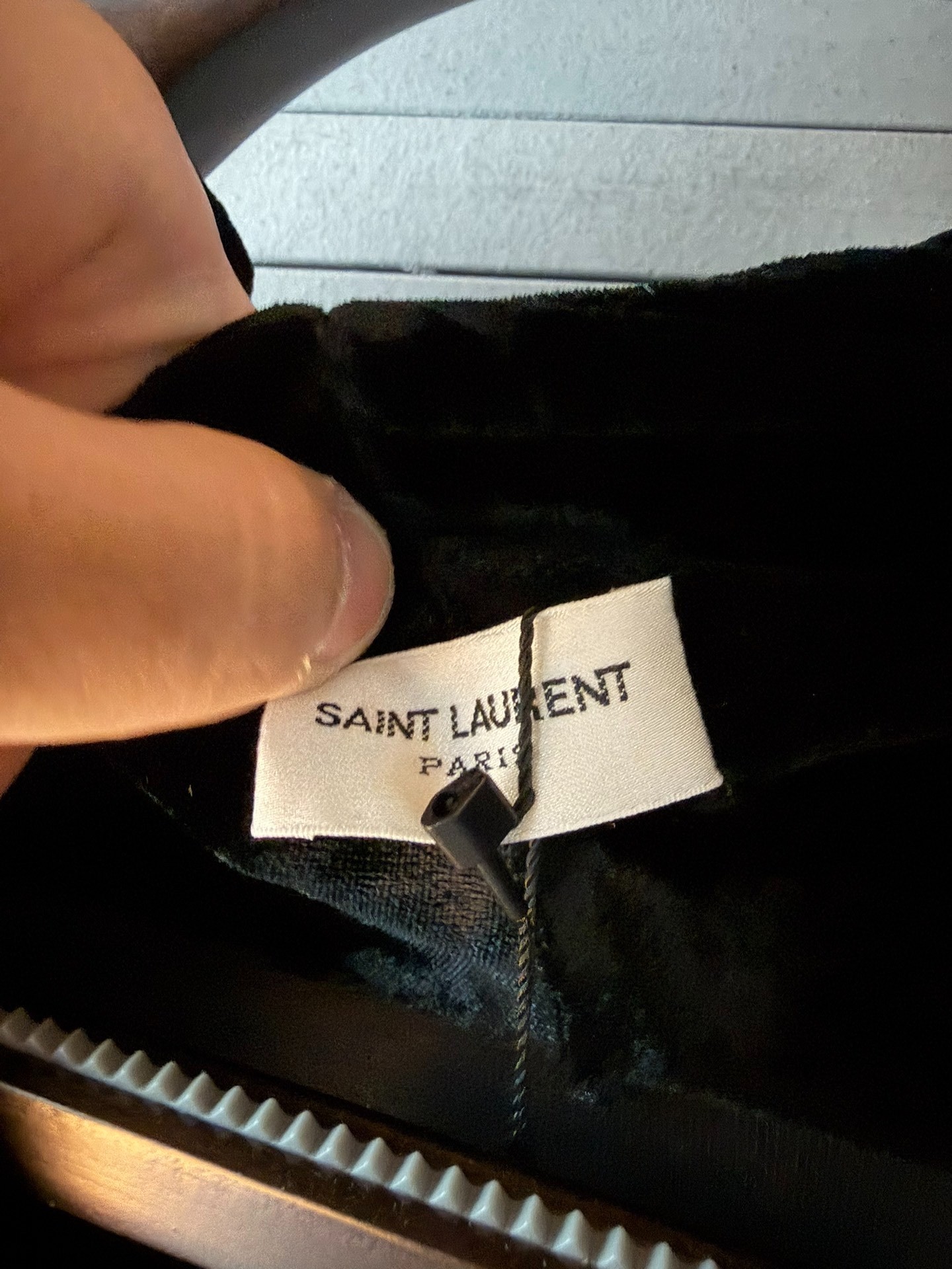 Saint Laurent Black Silk Velvet Wrap Top — label