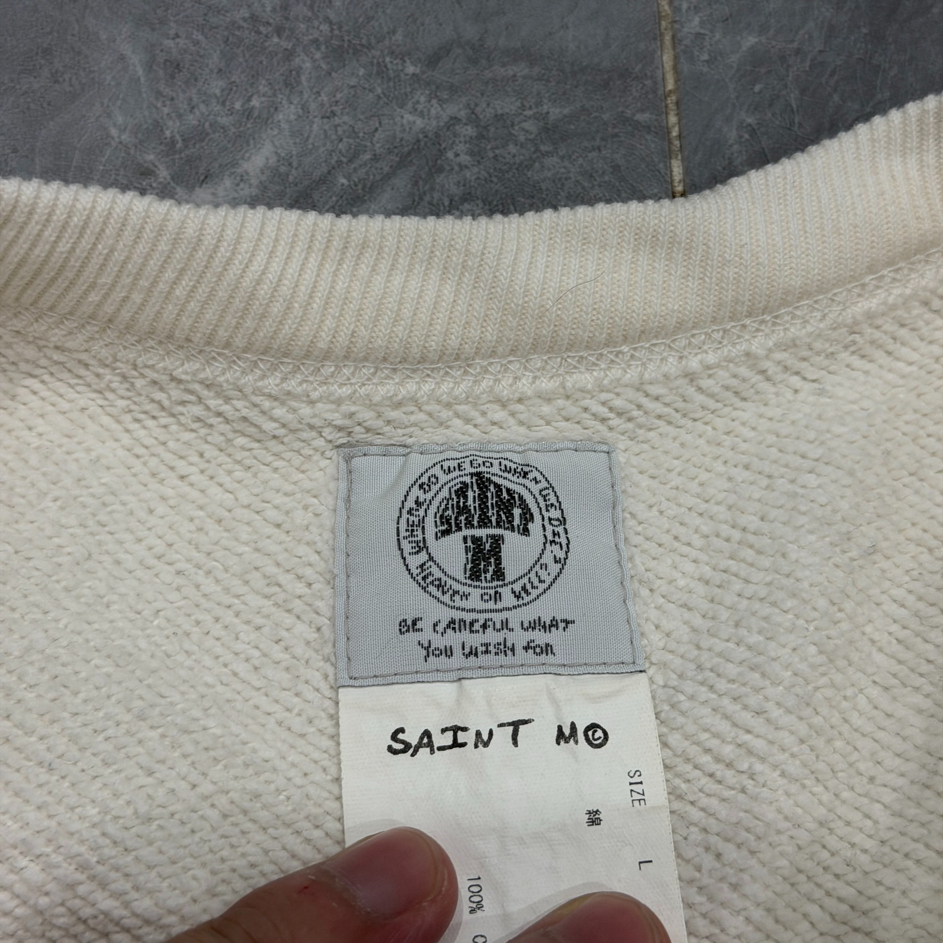 Saint Michael Virgin Mary Crewneck Sweatshirt — label