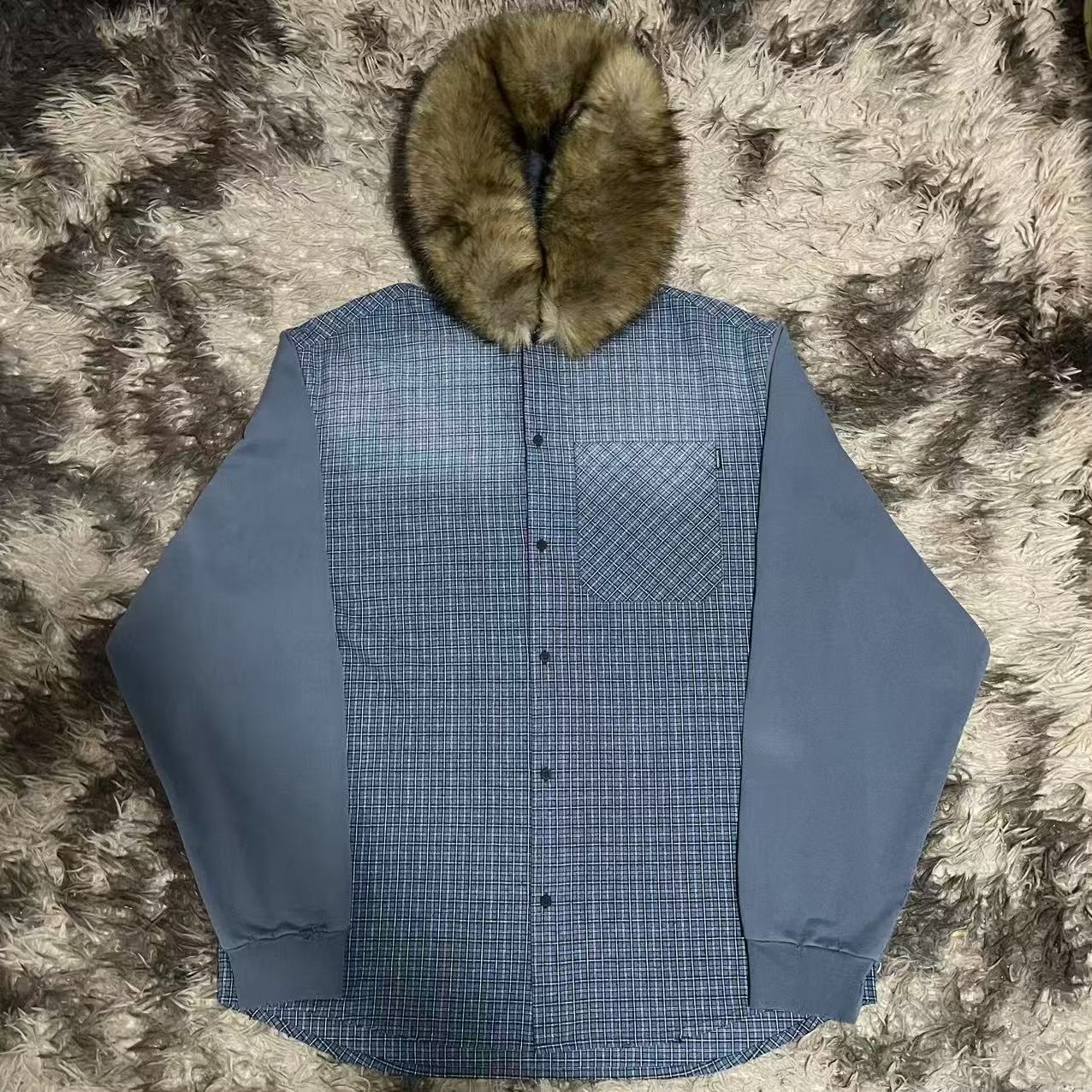 Balenciaga Plaid Fur Collar Shirt