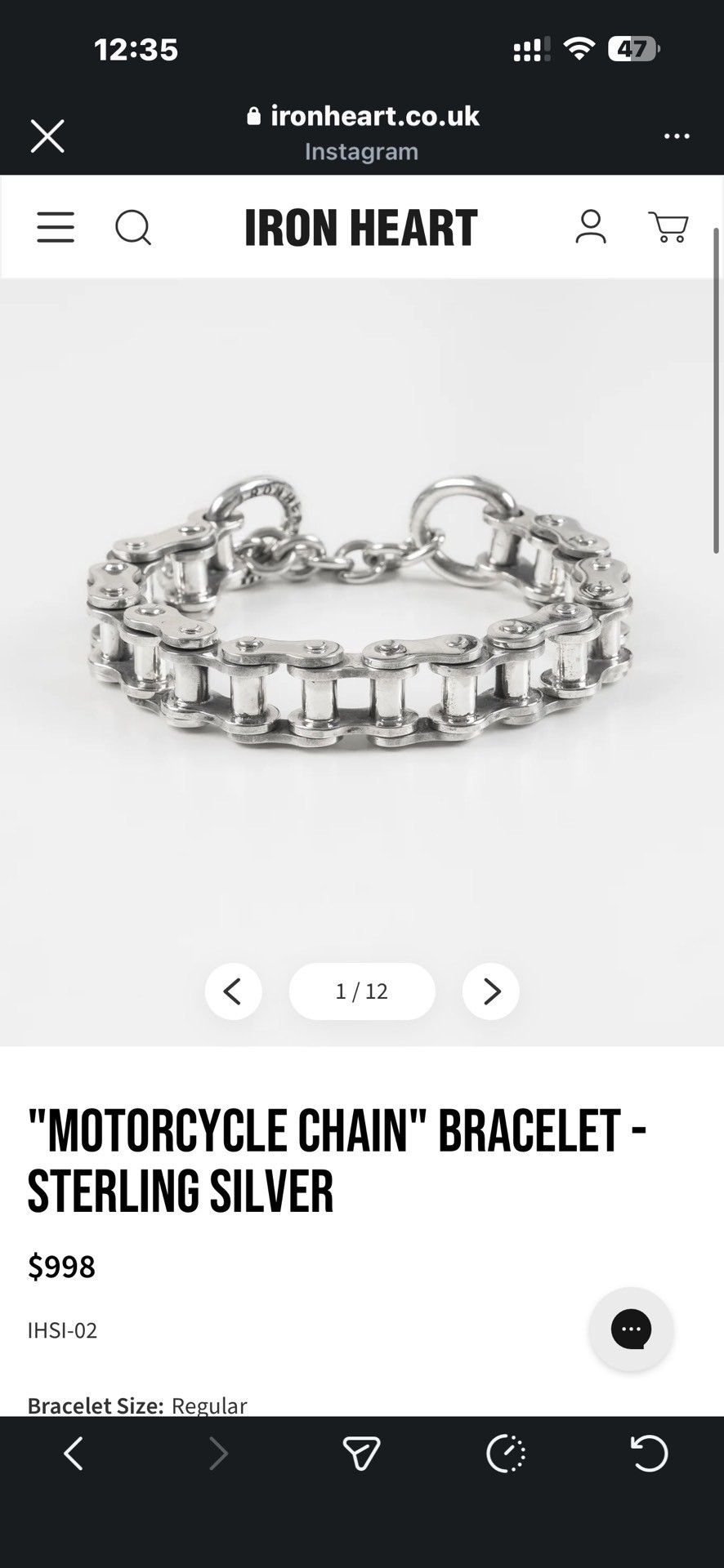 Iron Heart 925 Sterling Silver Bracelet — back