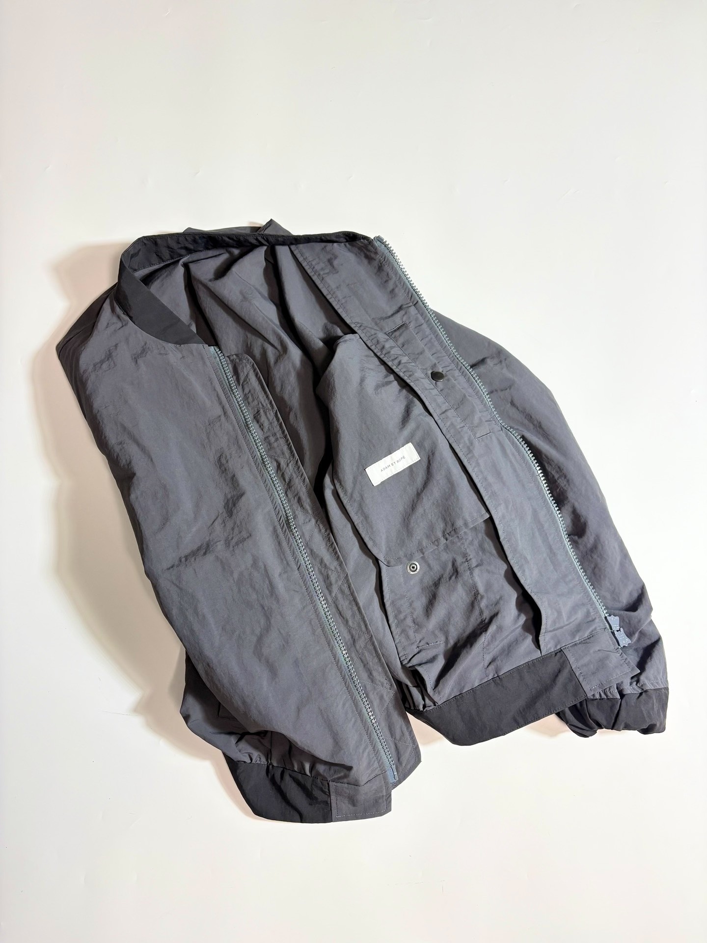 ADAM ET ROPE Gray Black Bomber Jacket — back