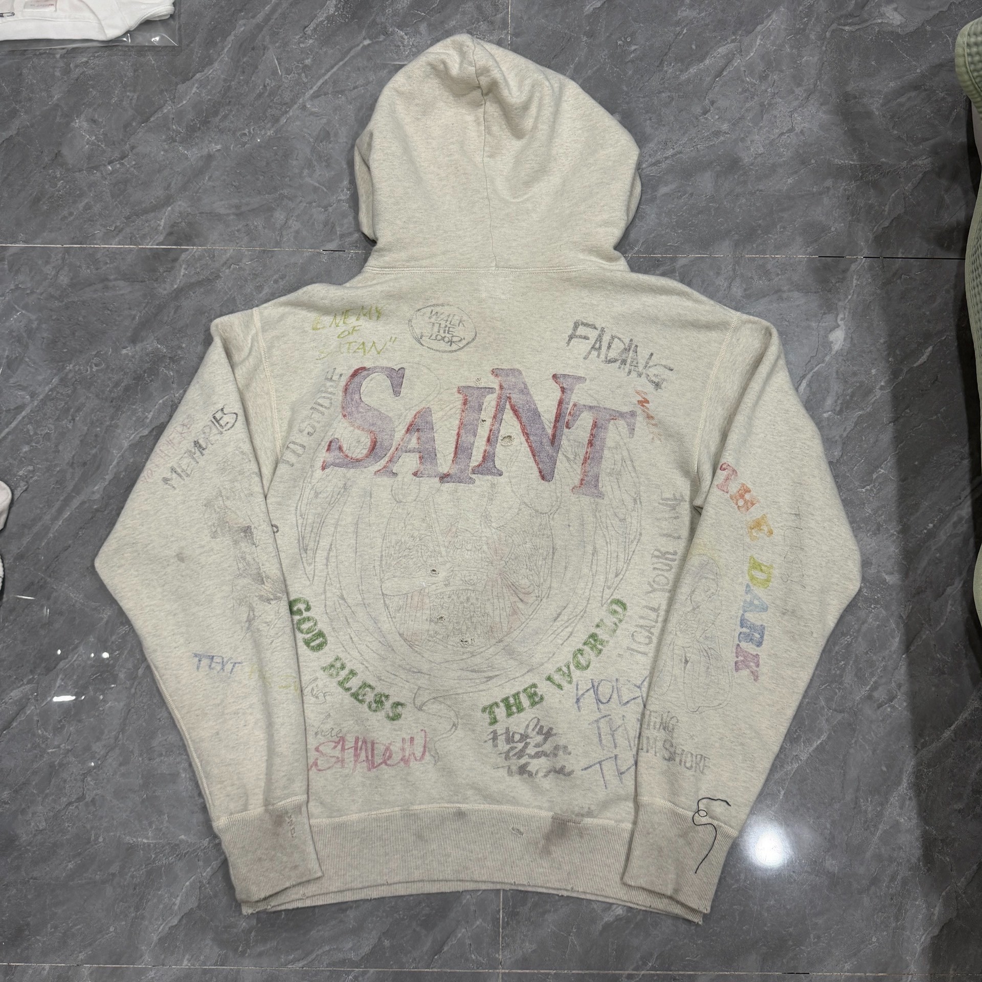 Saint Michael Distressed Graffiti Hoodie — front