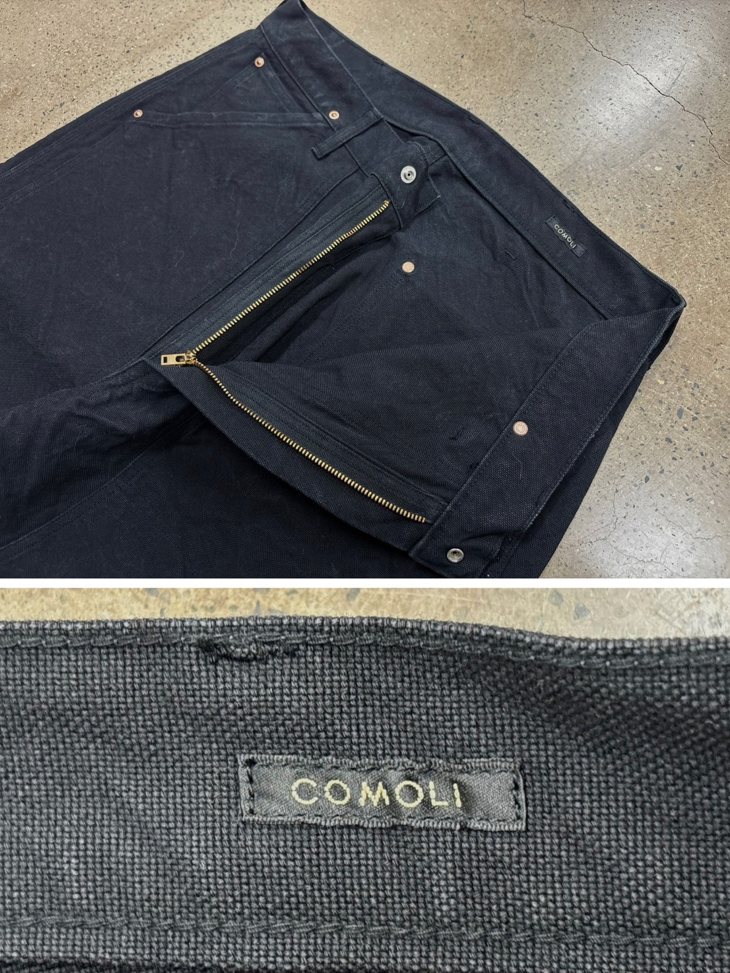COMOLI 25SS Duck Painter Pants — label