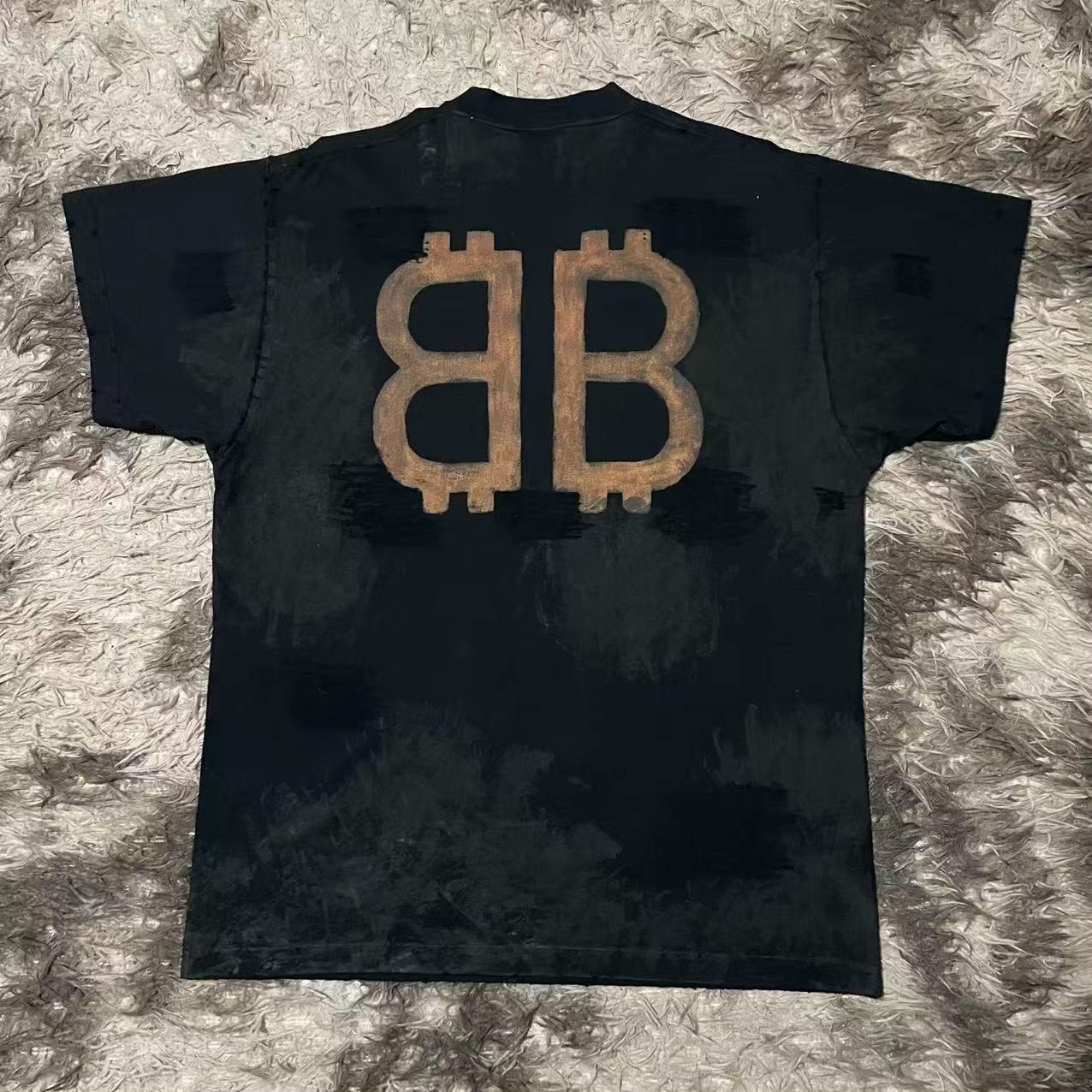 Balenciaga Black BB Distressed T-Shirt — front