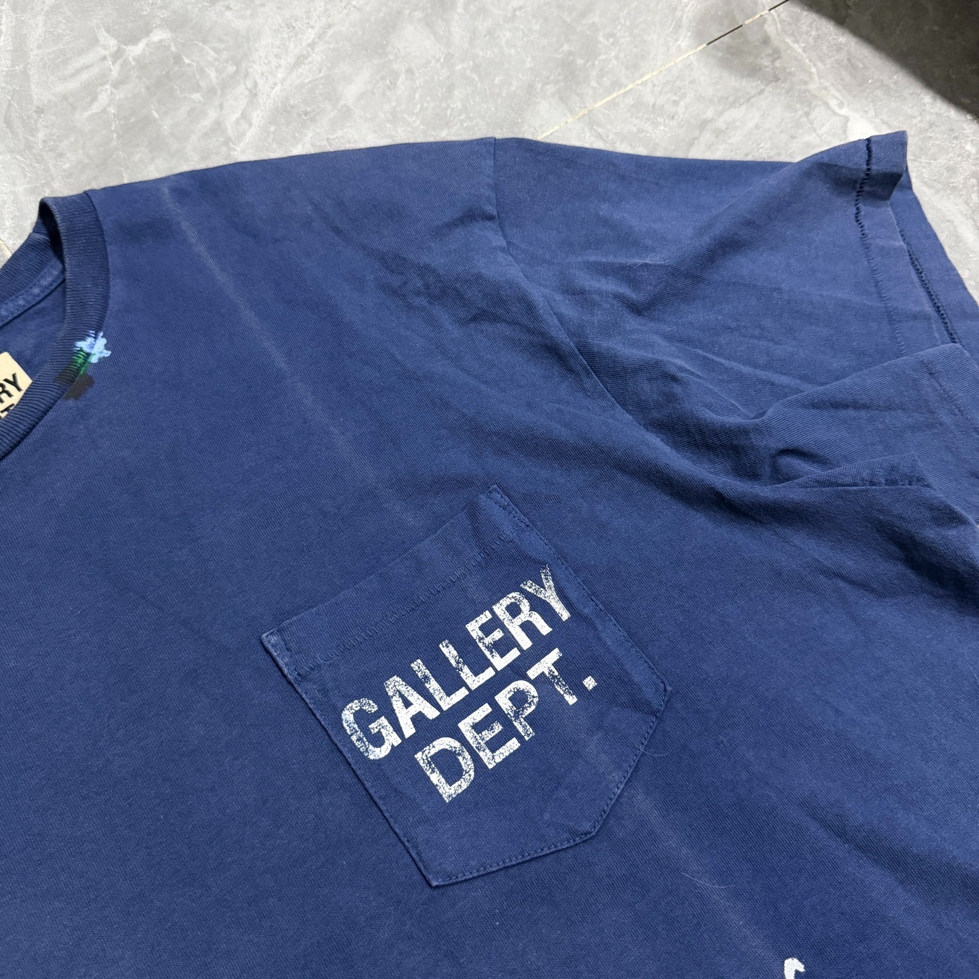 Gallery Dept Navy Blue Paint Splatter Tee — detail