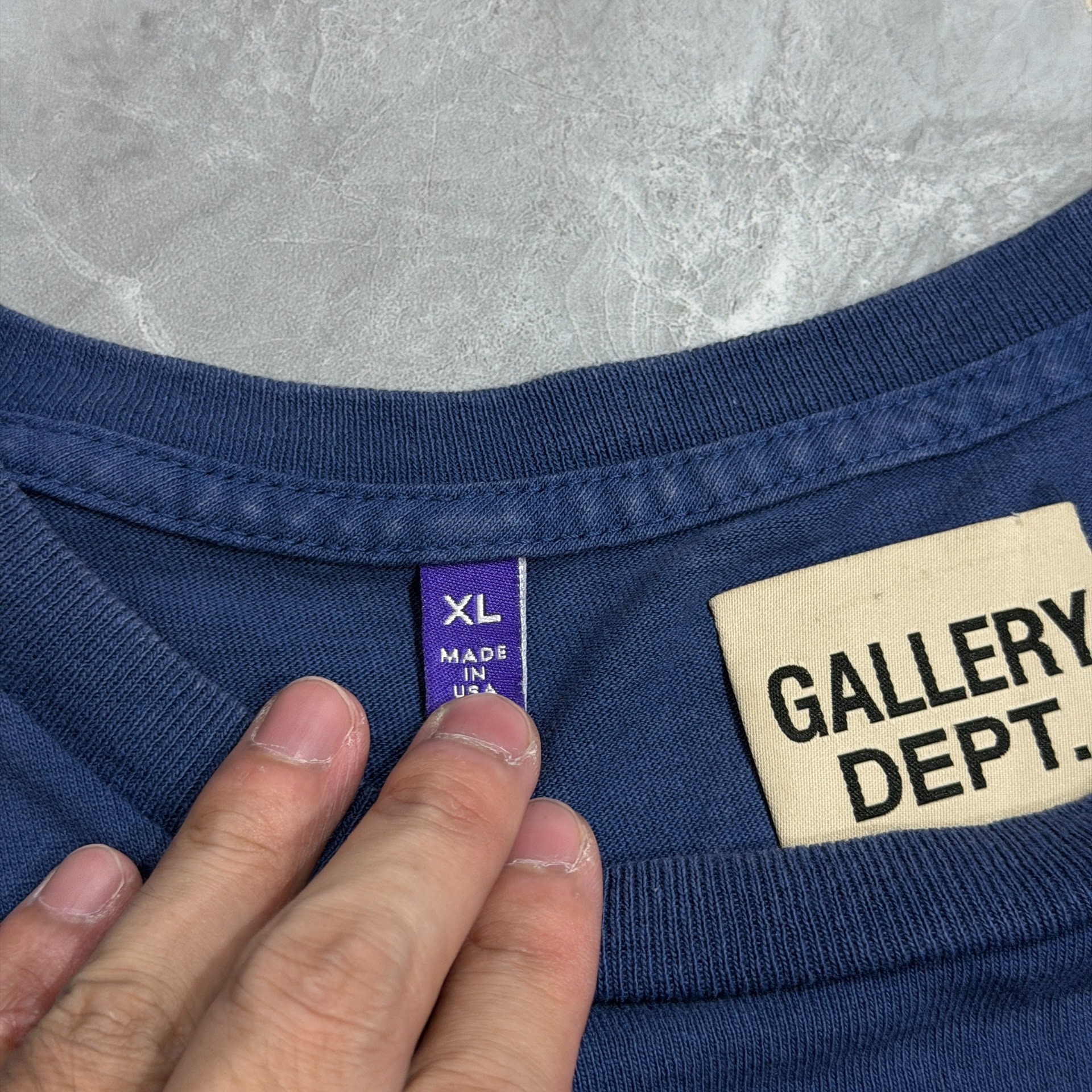 Gallery Dept Navy Blue Paint Splatter Tee — label