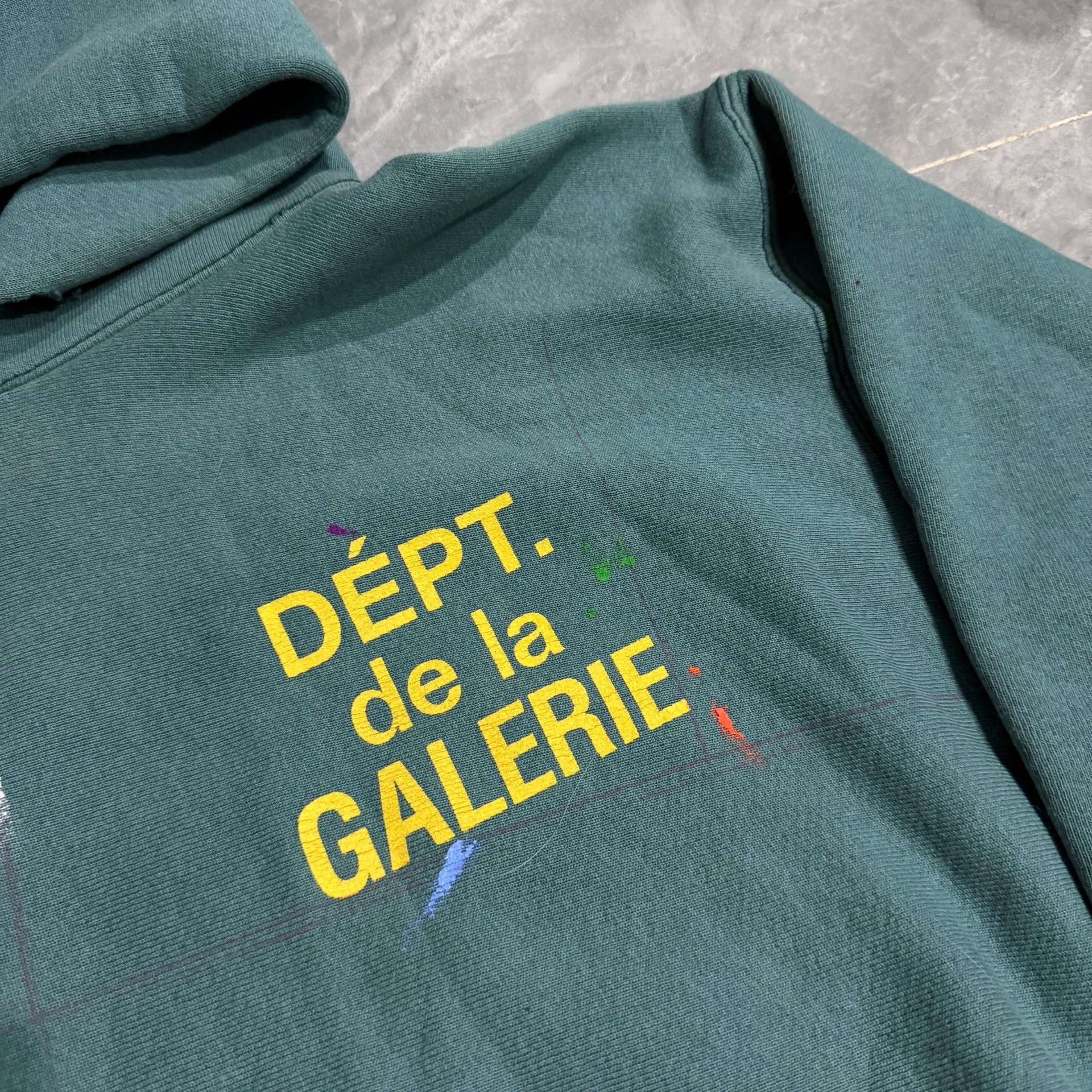 Gallery Dept Teal Splatter Hoodie — detail