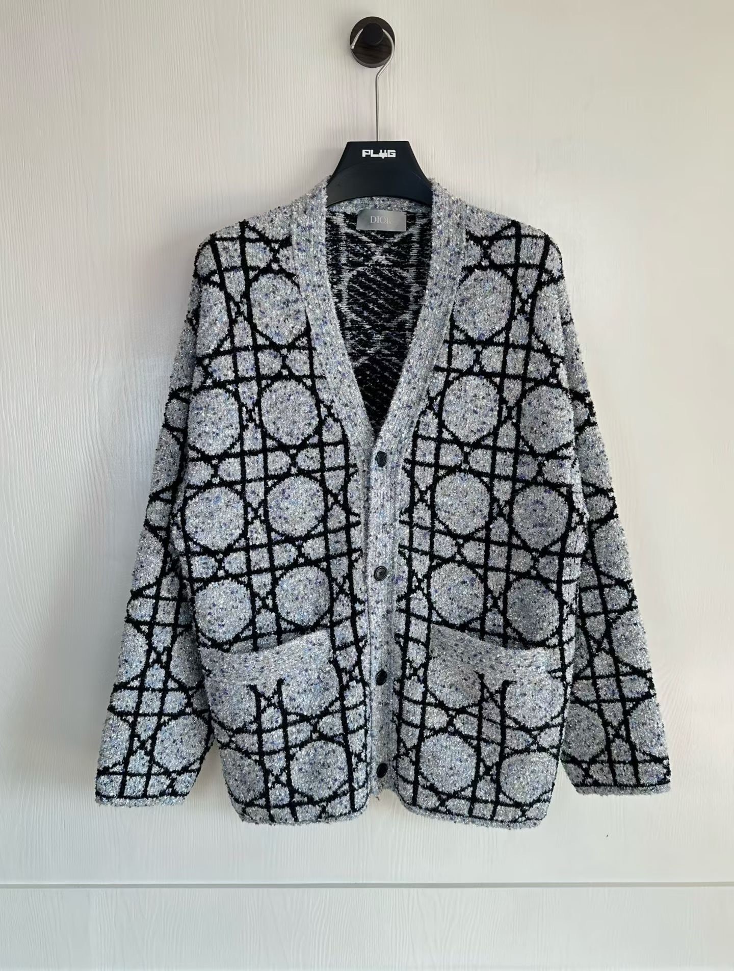 Dior Gray Silver Thread Knit Cardigan