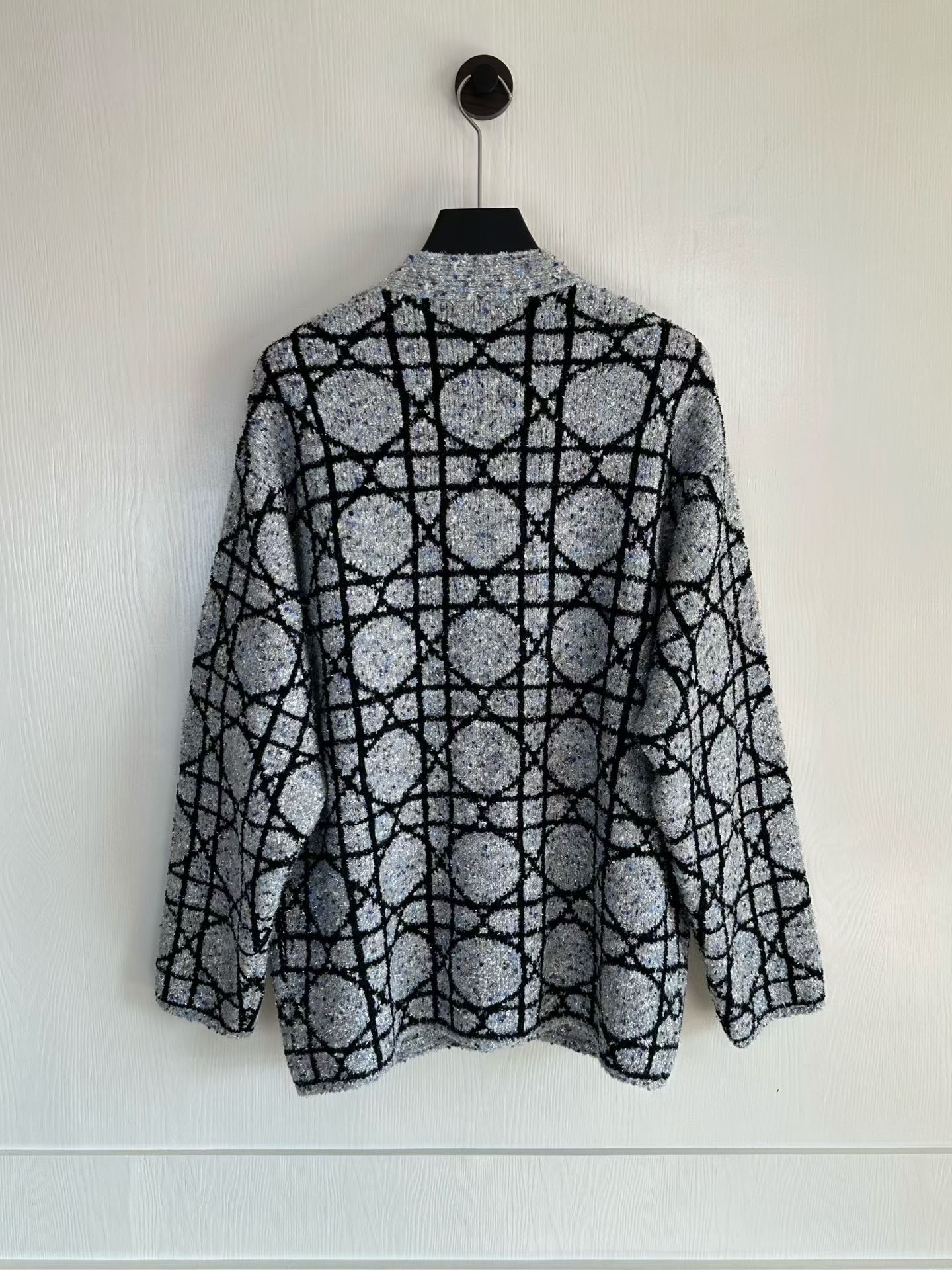 Dior Gray Silver Thread Knit Cardigan — front