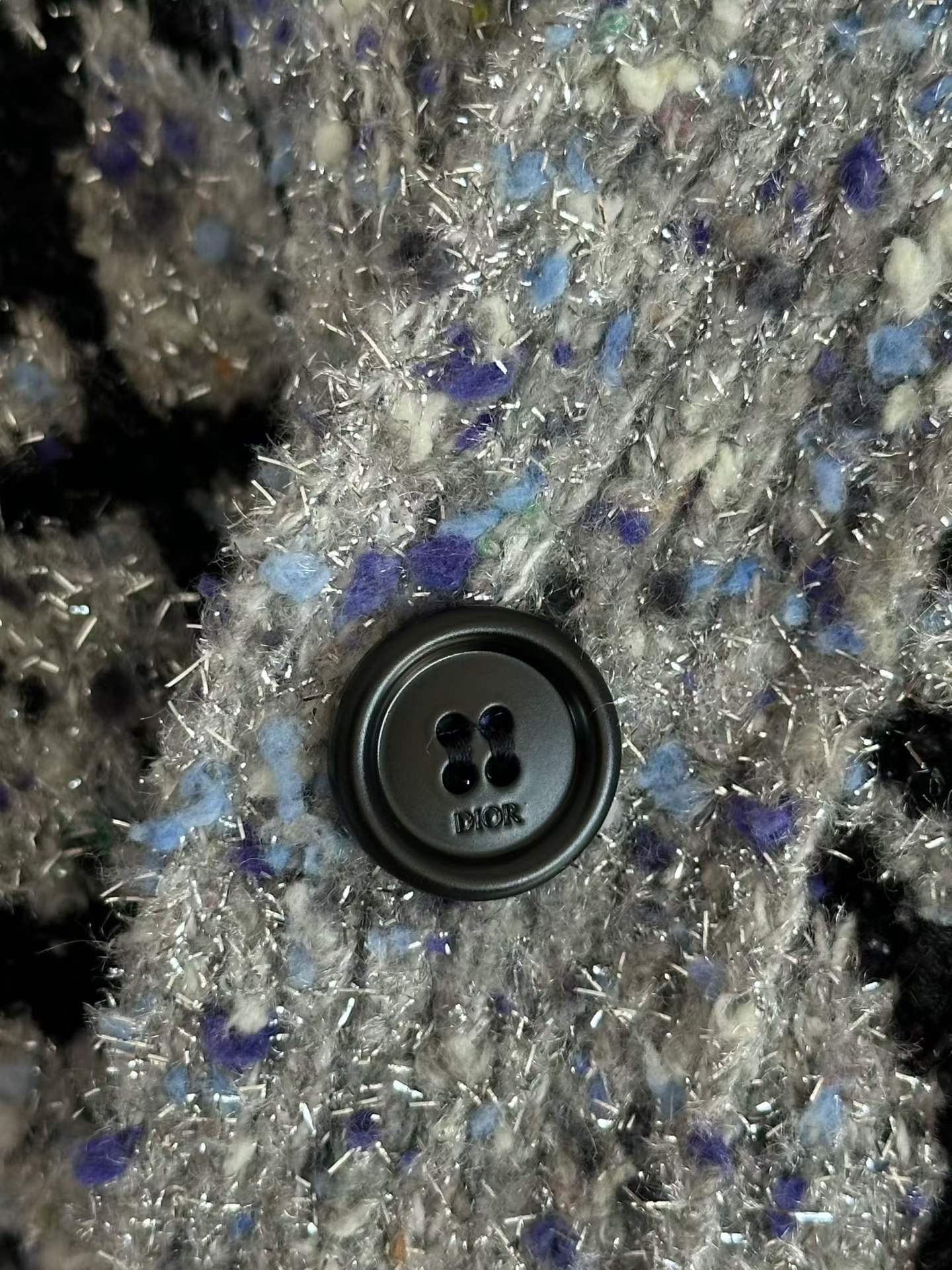 Dior Gray Silver Thread Knit Cardigan — label