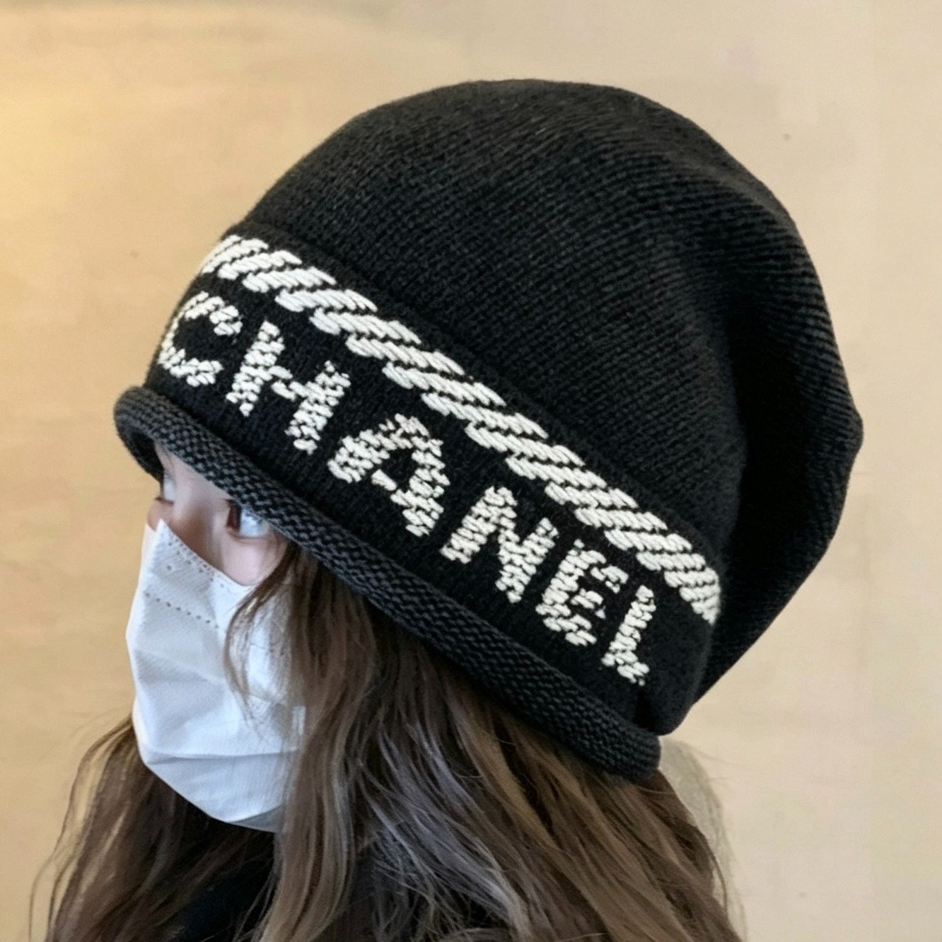 Chanel Cashmere Logo Knit Beanie — label