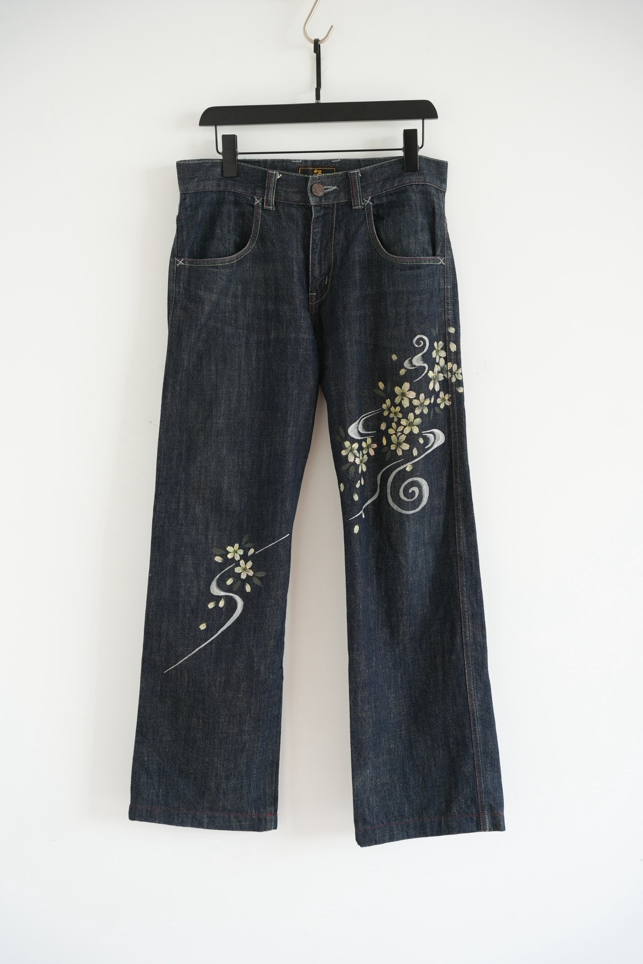 Kyoto Yuzen Hand-Painted Cherry Denim Jeans