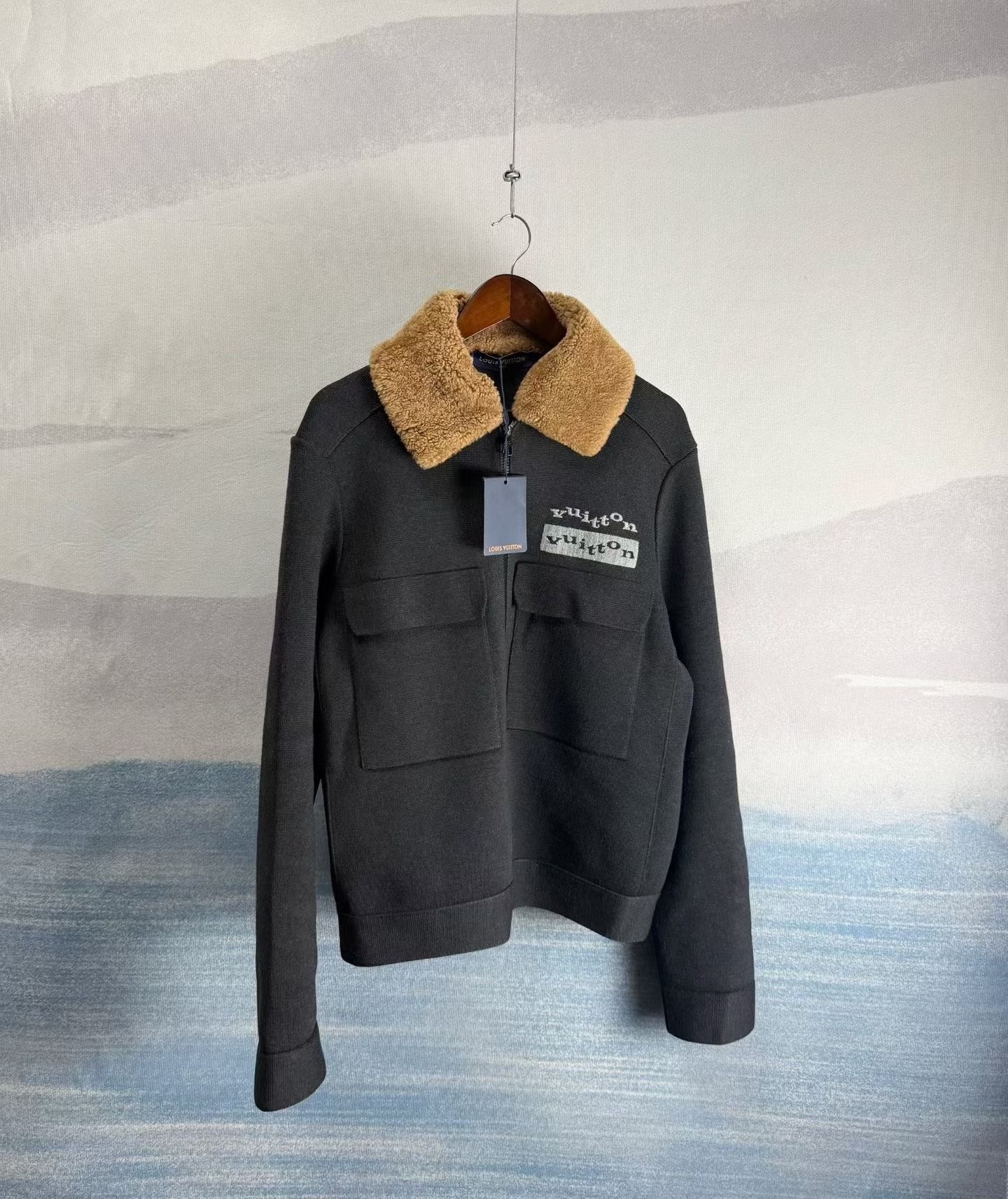 Louis Vuitton Black Zip Jacket Shearling Collar