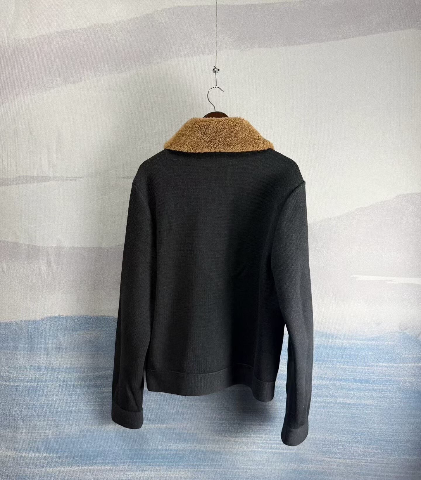 Louis Vuitton Black Zip Jacket Shearling Collar — front