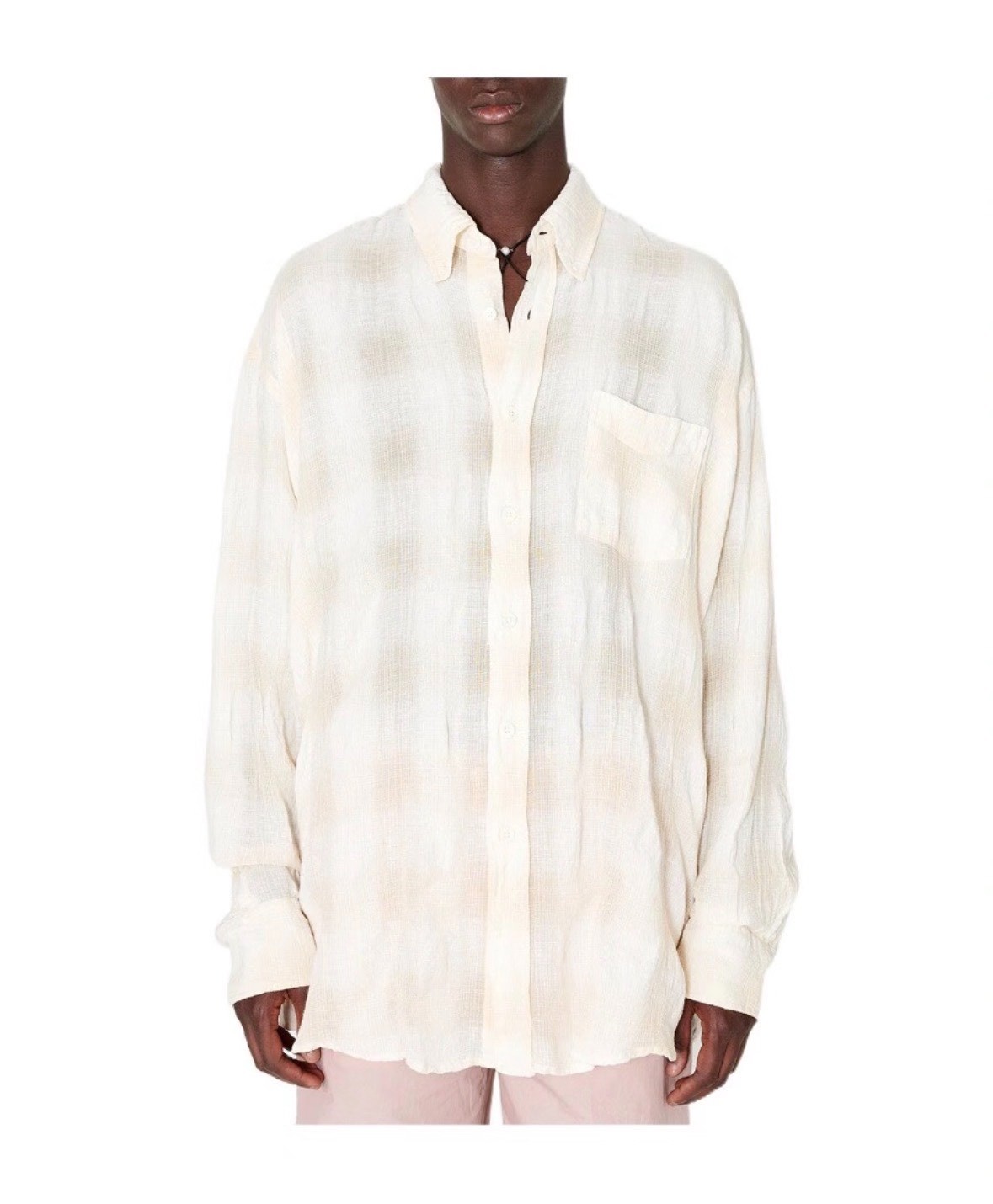 Our Legacy Cream Plaid Oversized Shirt — front