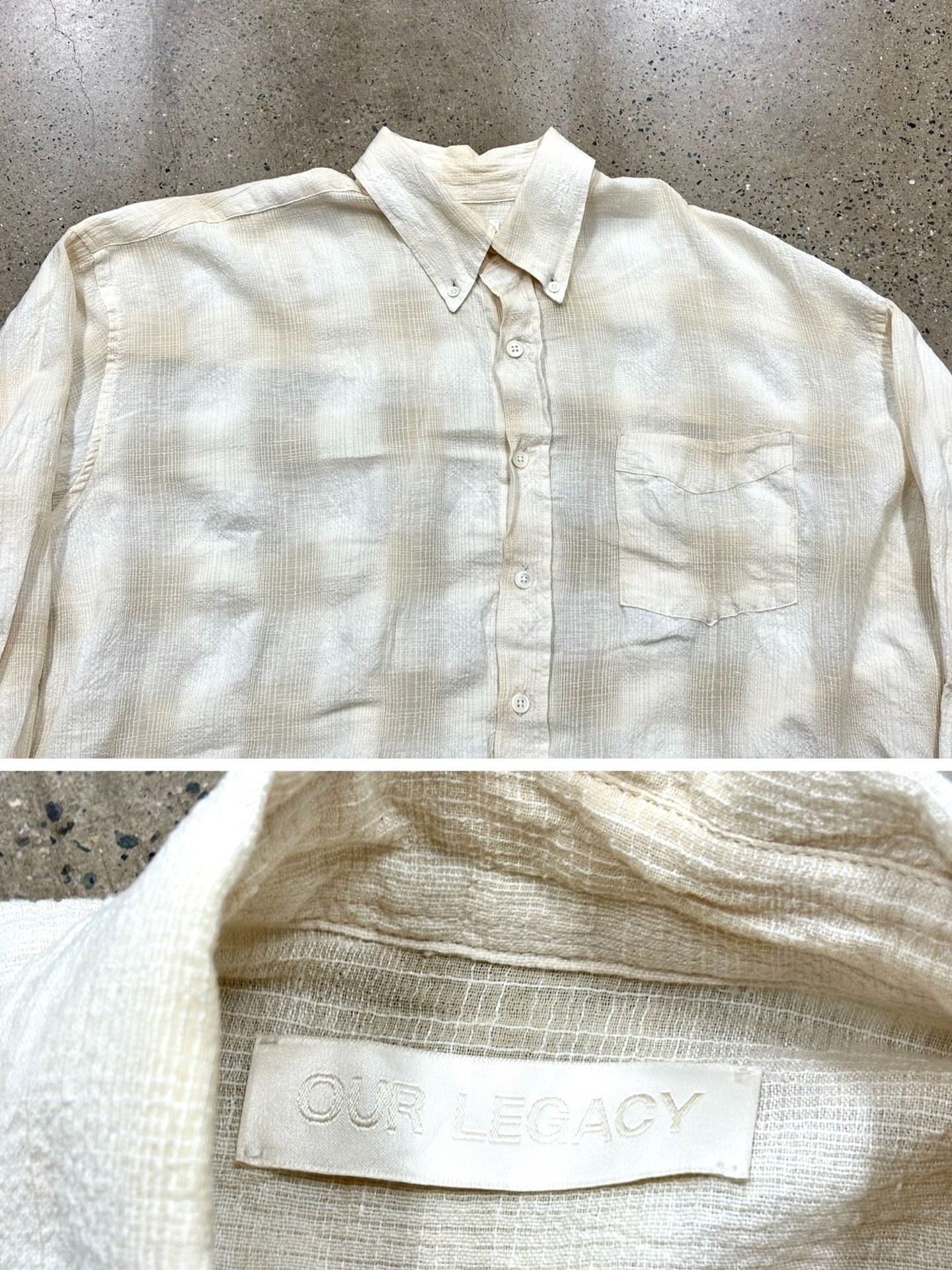 Our Legacy Cream Plaid Oversized Shirt — label