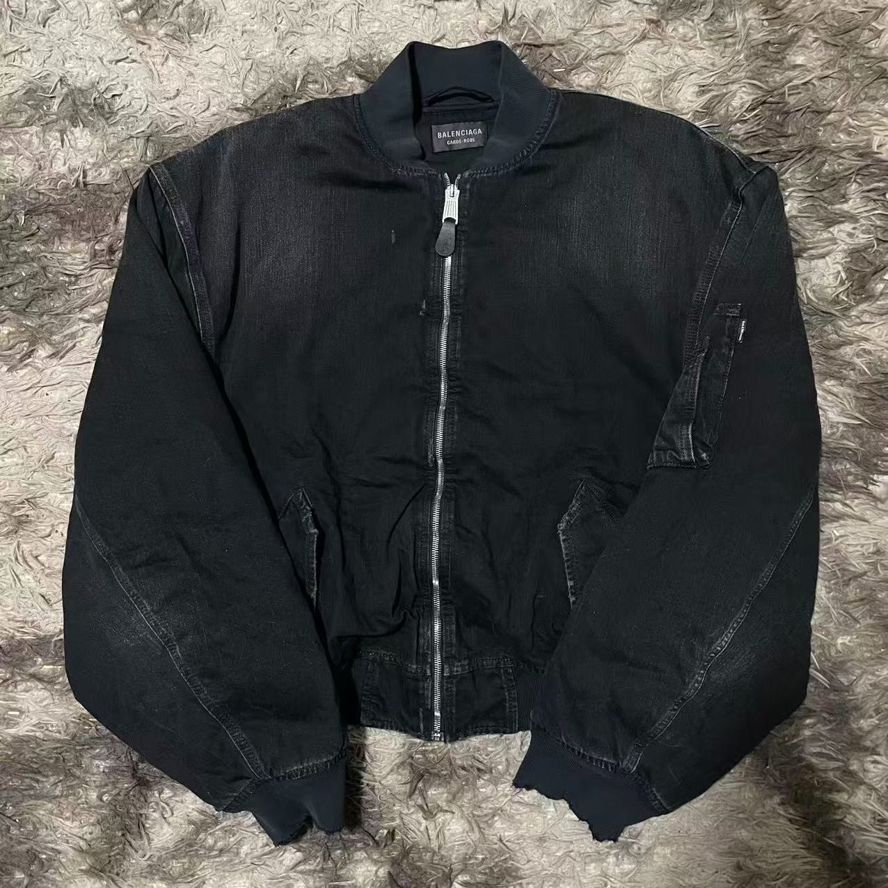 Balenciaga Black Denim Bomber Jacket — front