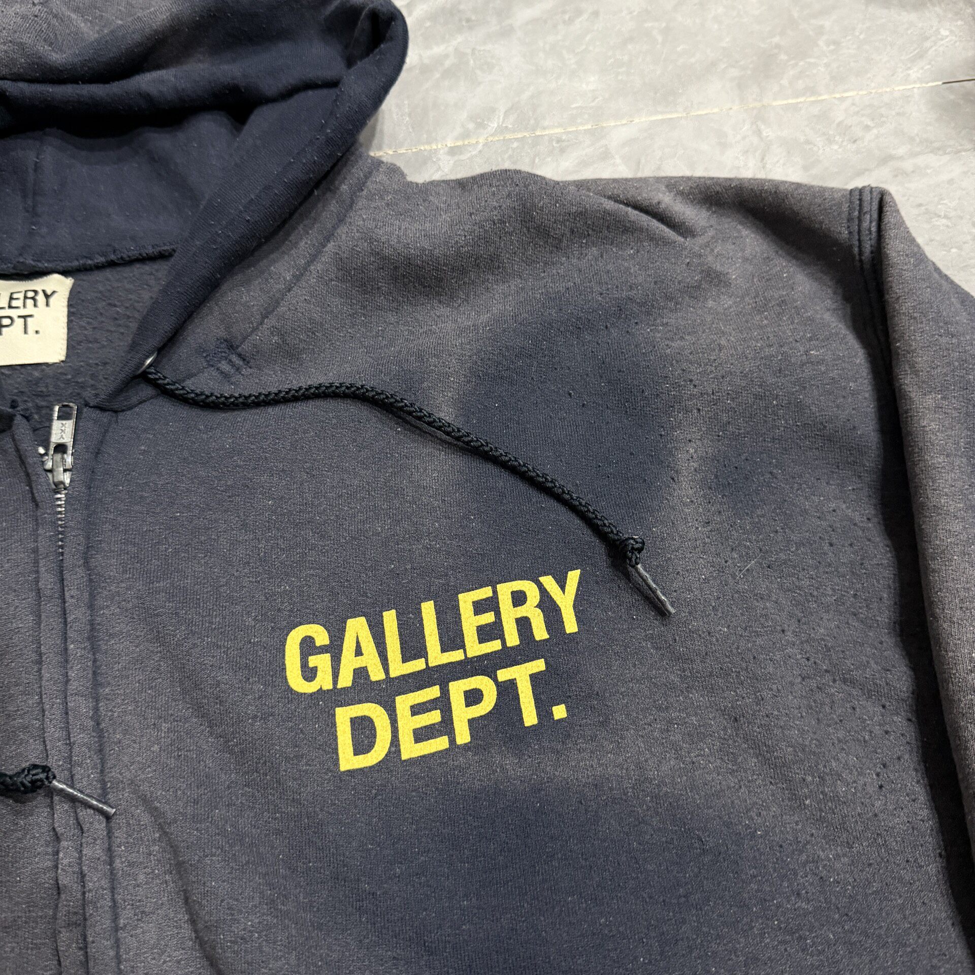 Gallery Dept Navy Distressed Zip-Up Hoodie — back