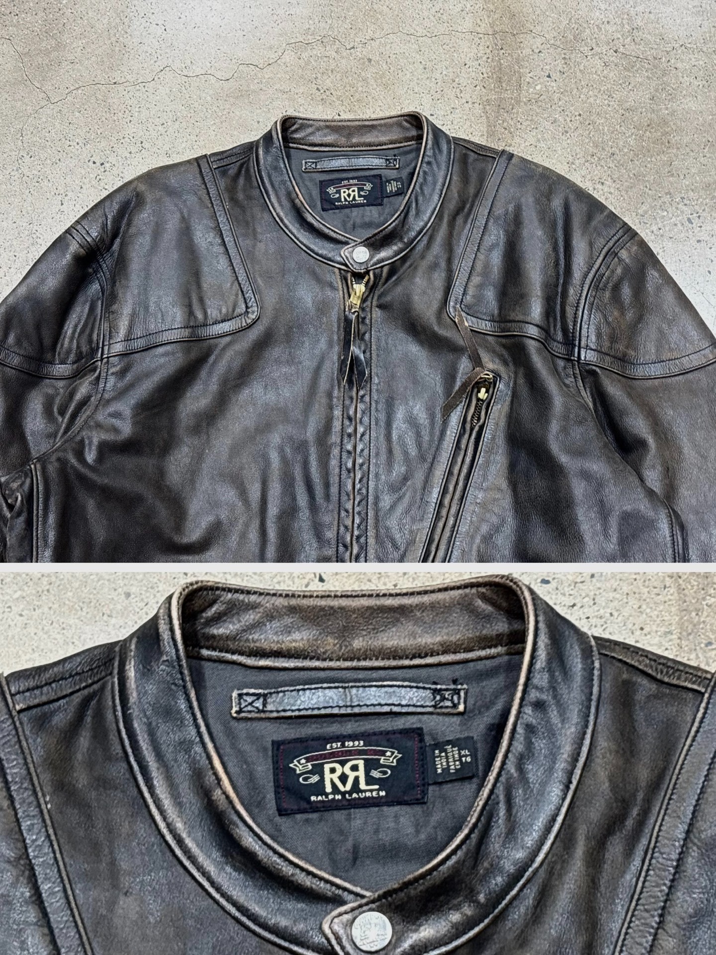 RRL Ralph Lauren Leather Moto Jacket — label