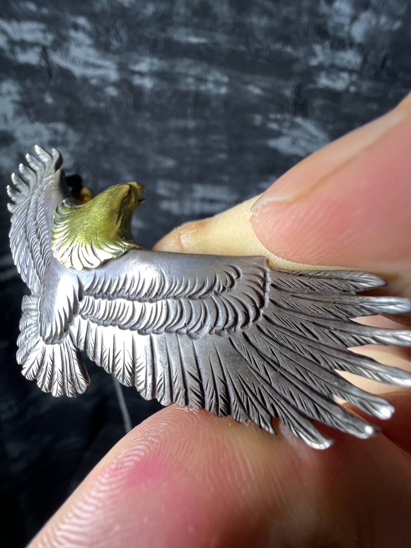 Handcrafted Gold Head Silver Eagle — detail