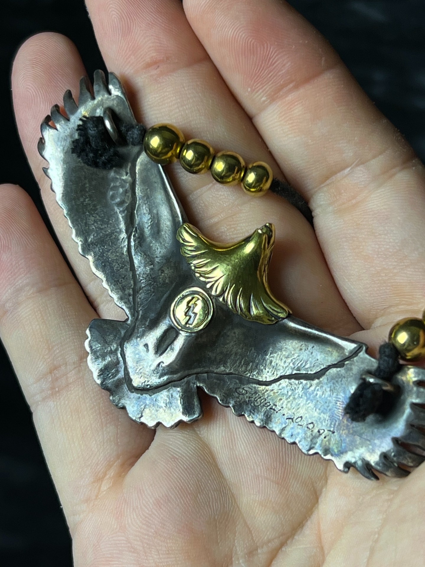 Handcrafted Gold Head Silver Eagle — label