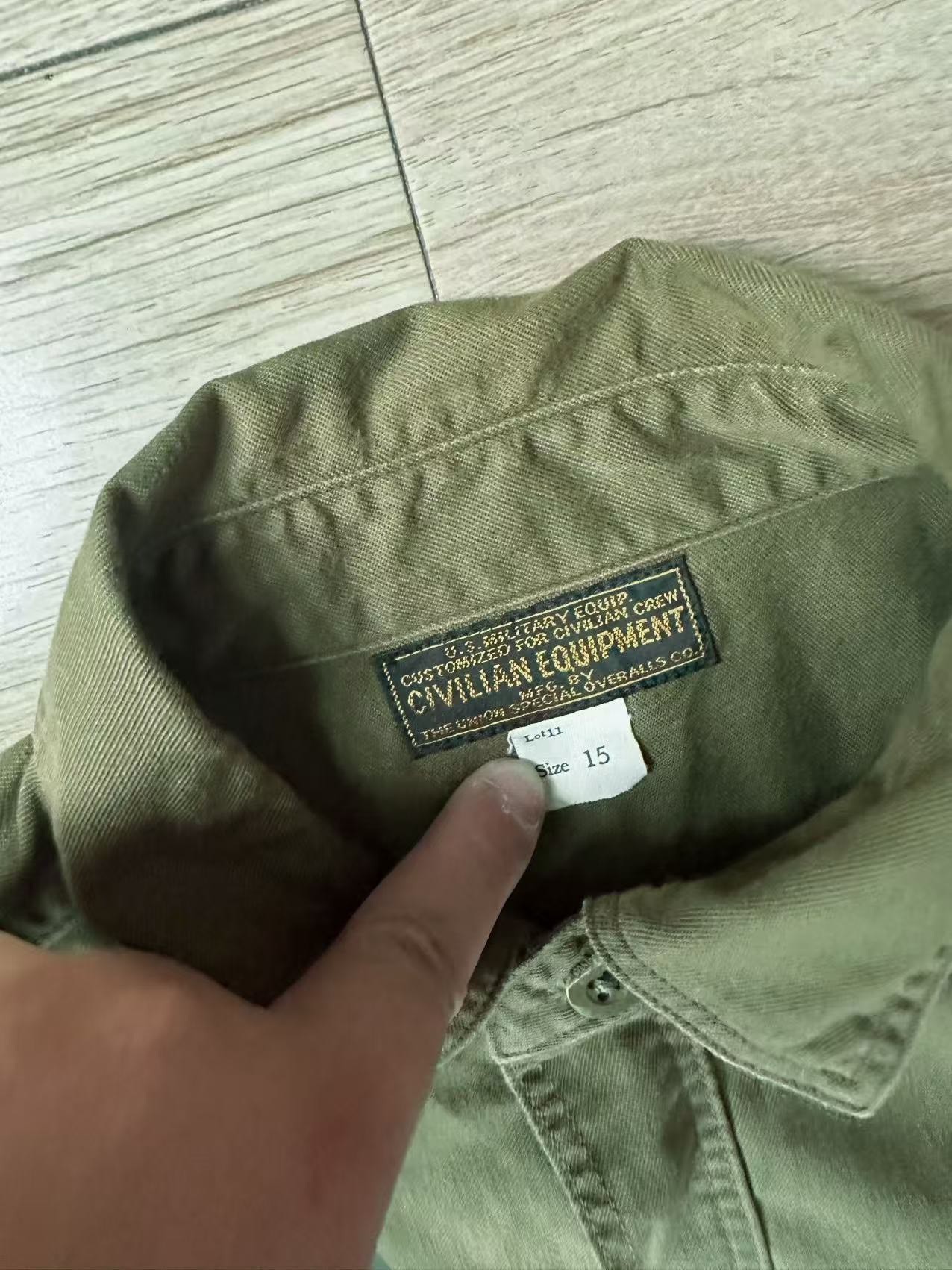 Freewheelers Army Green Long-Sleeve Shirt — back