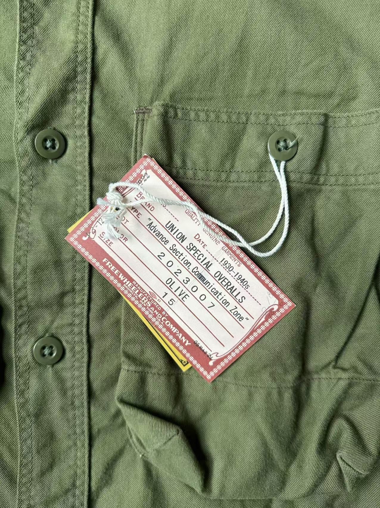 Freewheelers Army Green Long-Sleeve Shirt — detail
