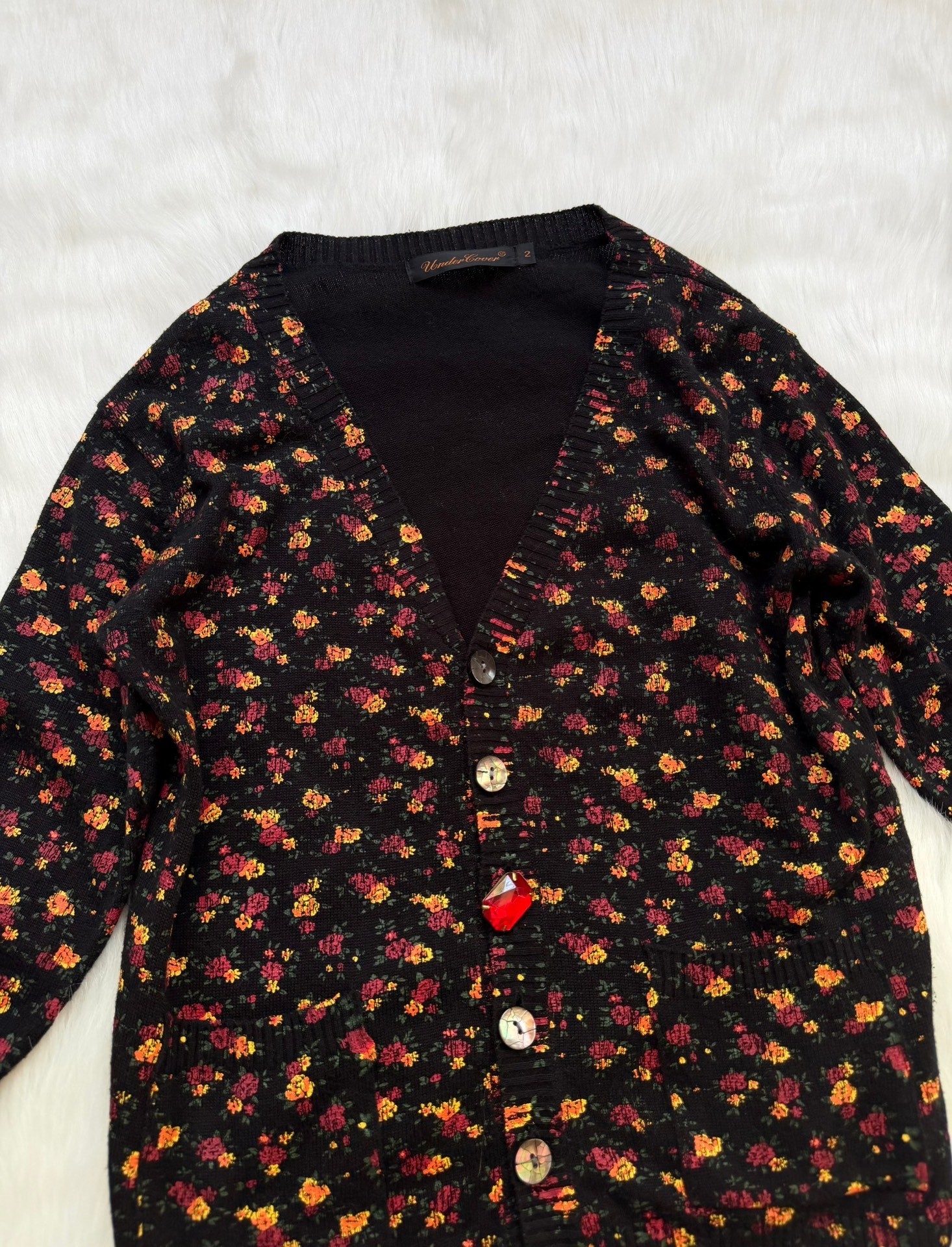Undercover 2004 Floral Gem Knit Cardigan — detail