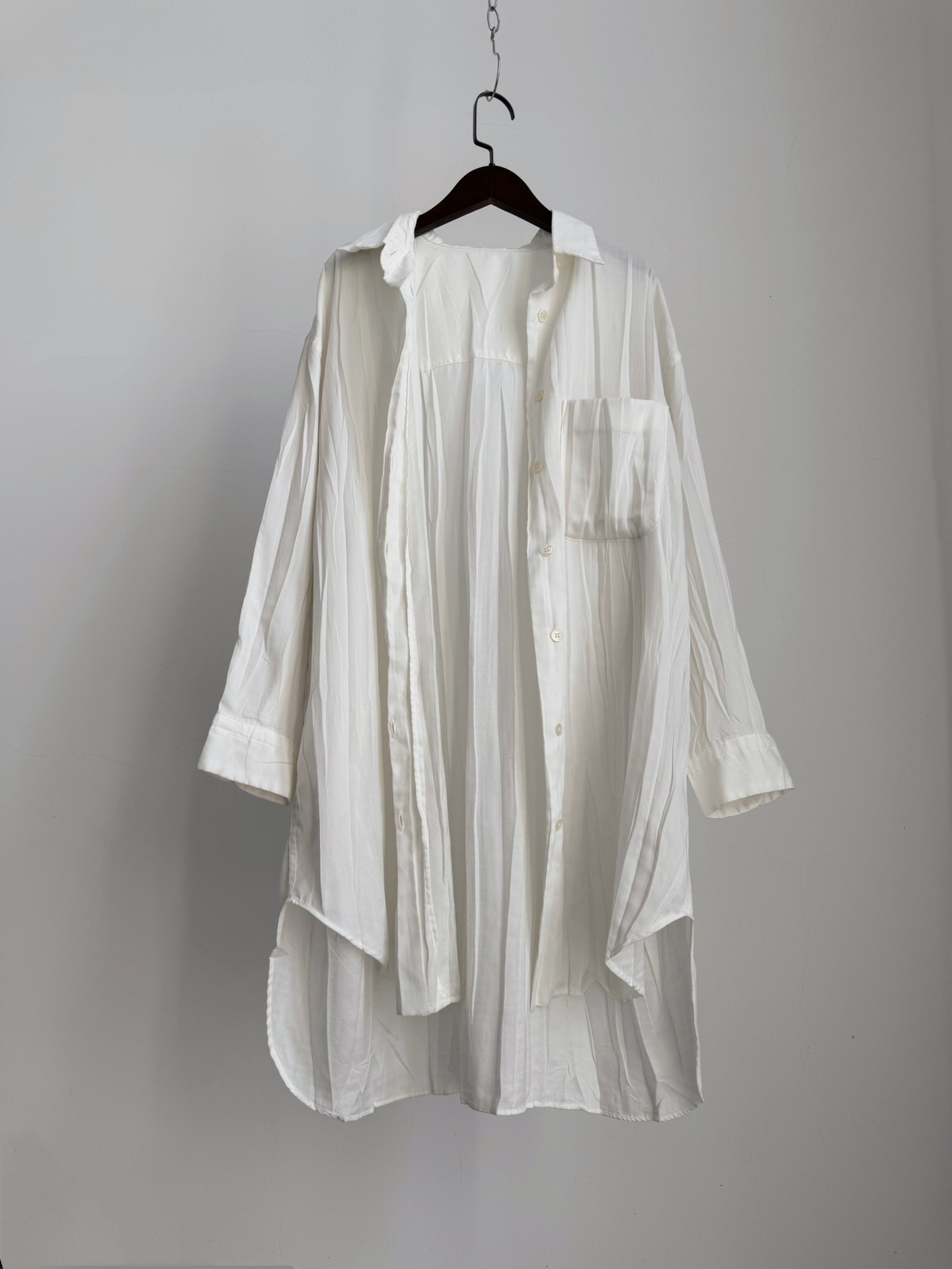 Issey Miyake Pleated Longline Button-Up Shirt — back