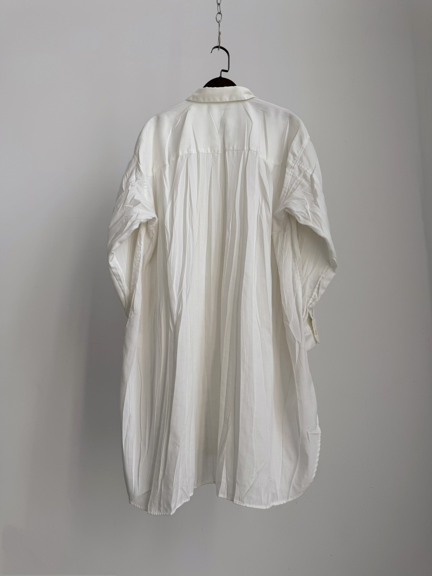 Issey Miyake Pleated Longline Button-Up Shirt — detail