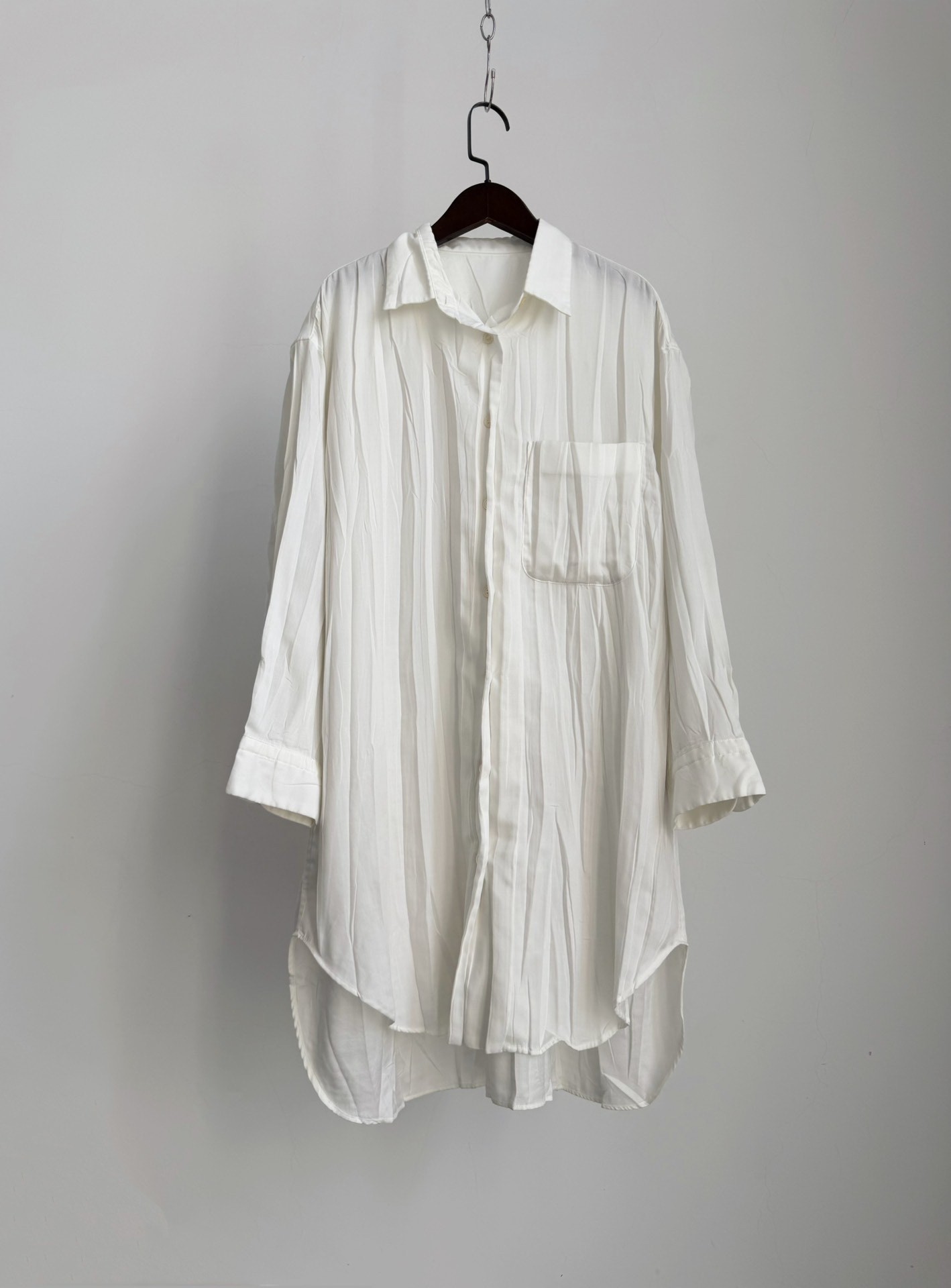 Issey Miyake Pleated Longline Button-Up Shirt