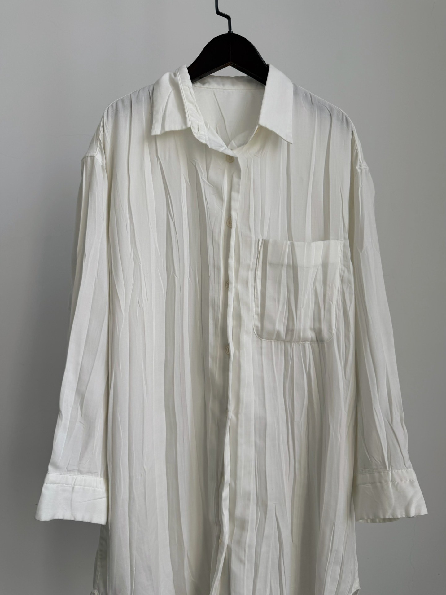 Issey Miyake Pleated Longline Button-Up Shirt — front